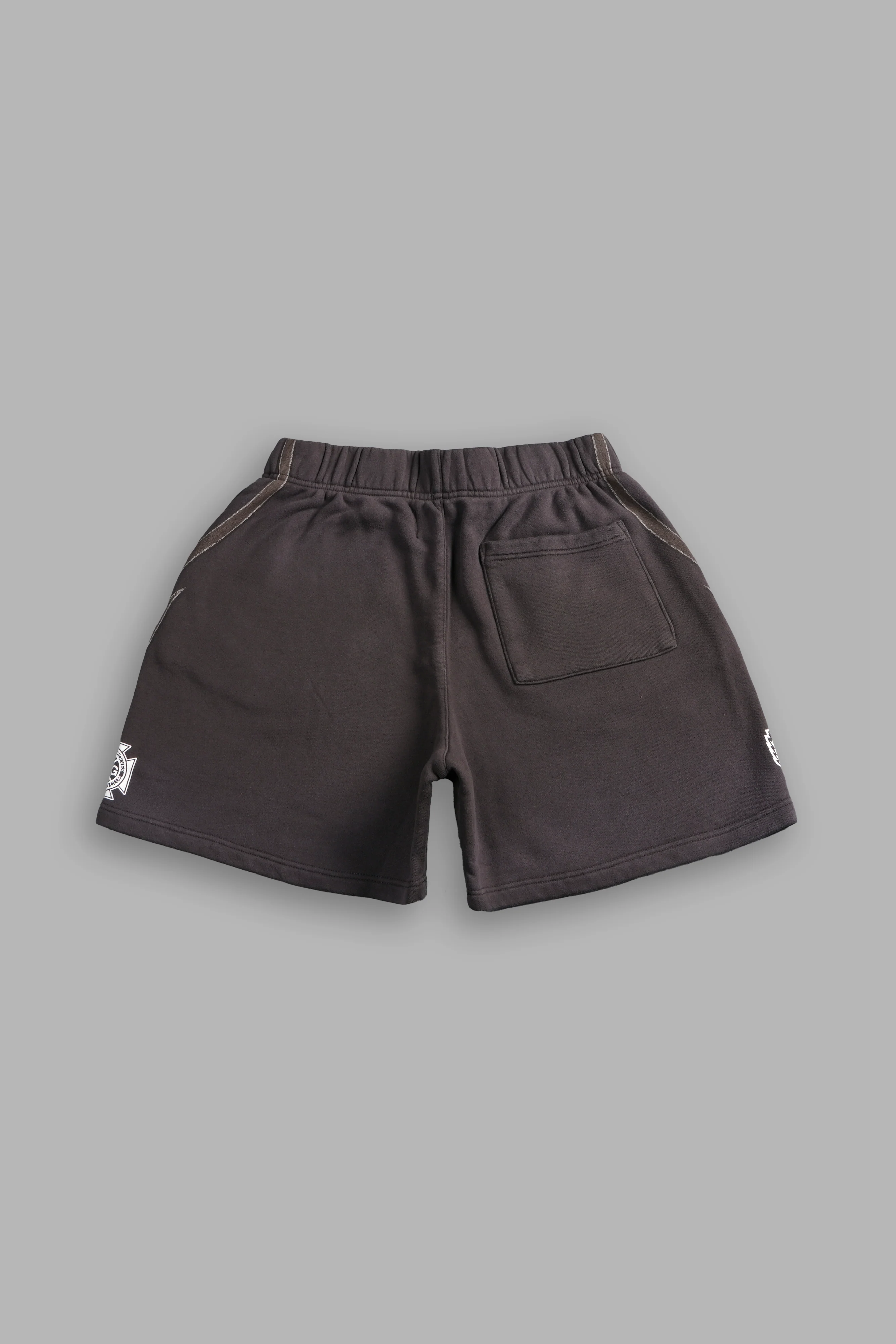 Real Recognize Real Unisex Oversized Post Lounge Sweat Shorts V2 in Darc Brown Drift Wash - Image 3