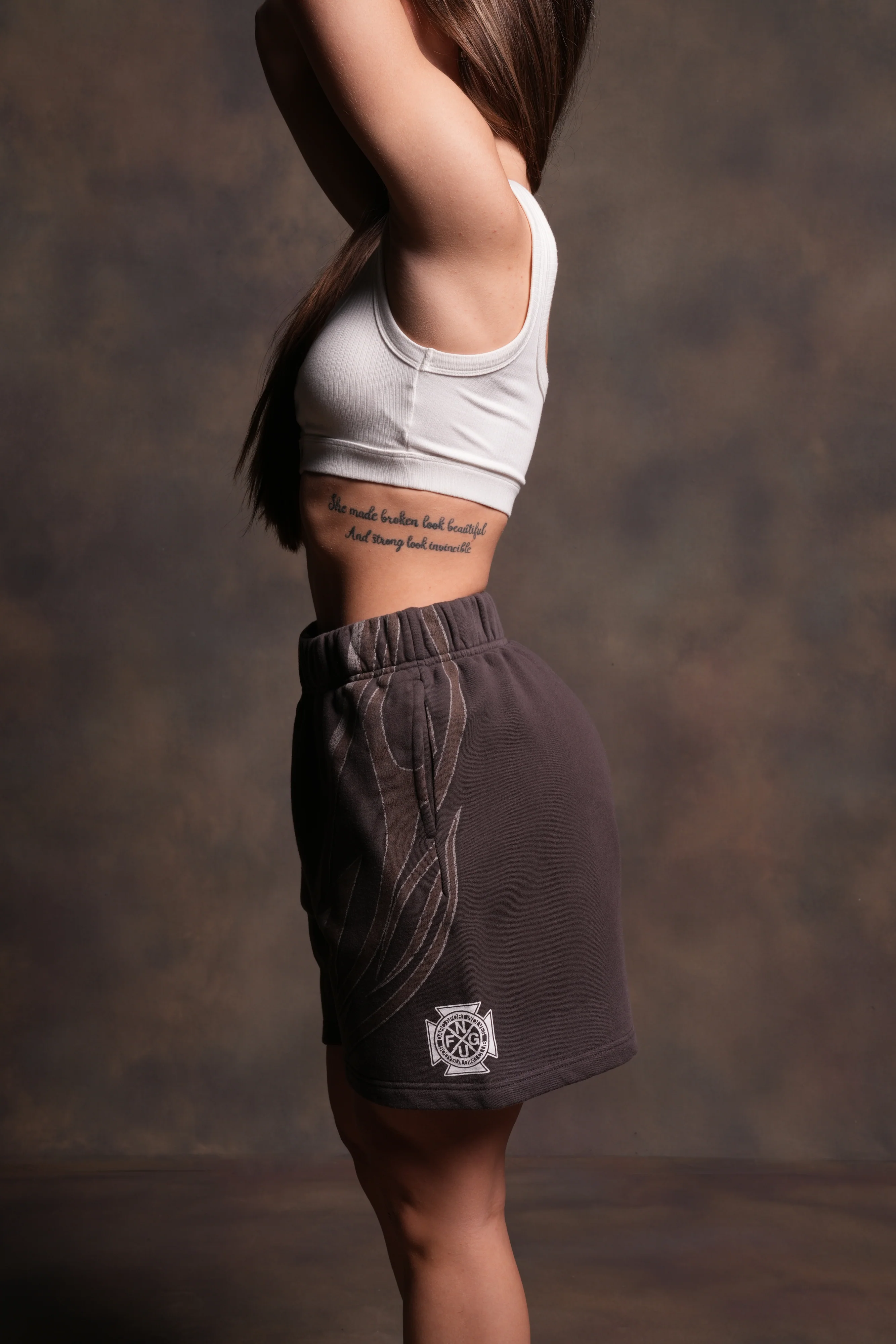 Real Recognize Real Unisex Oversized Post Lounge Sweat Shorts V2 in Darc Brown Drift Wash - Image 4