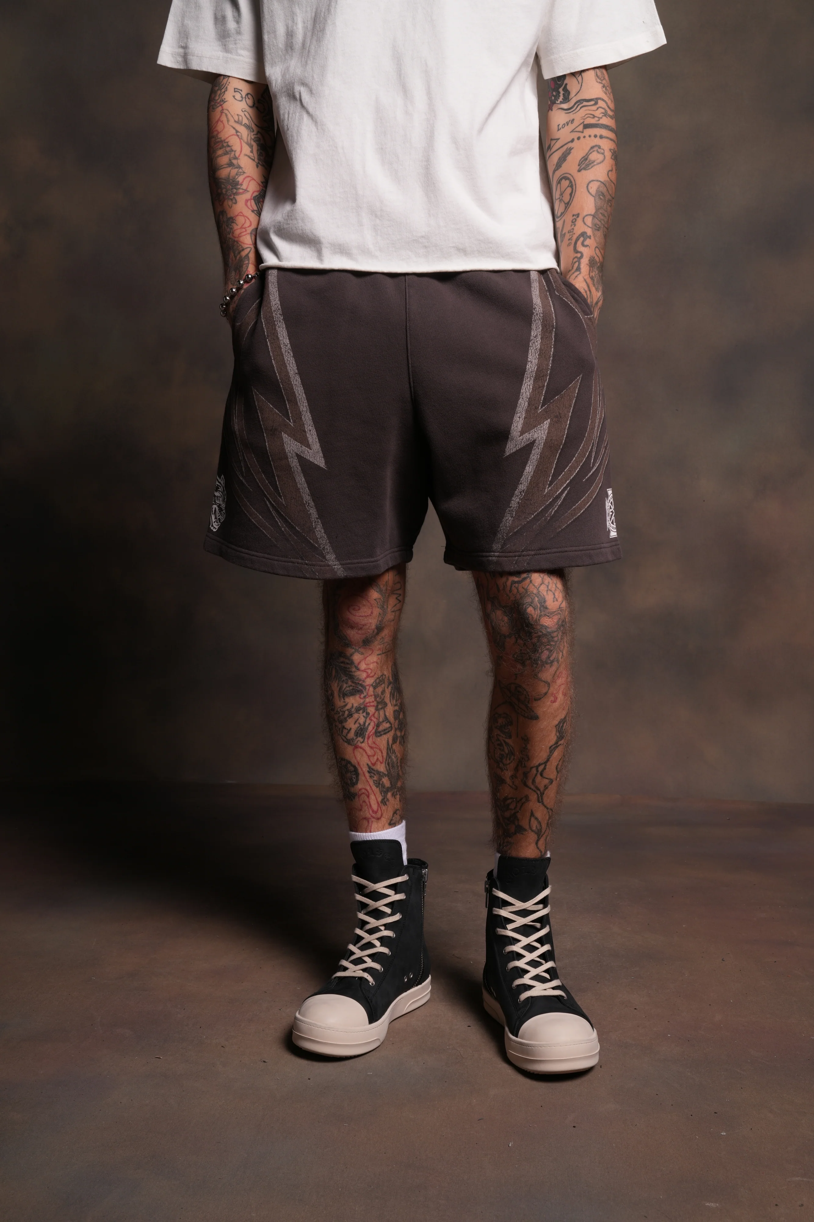 Real Recognize Real Unisex Oversized Post Lounge Sweat Shorts V2 in Darc Brown Drift Wash - Image 7