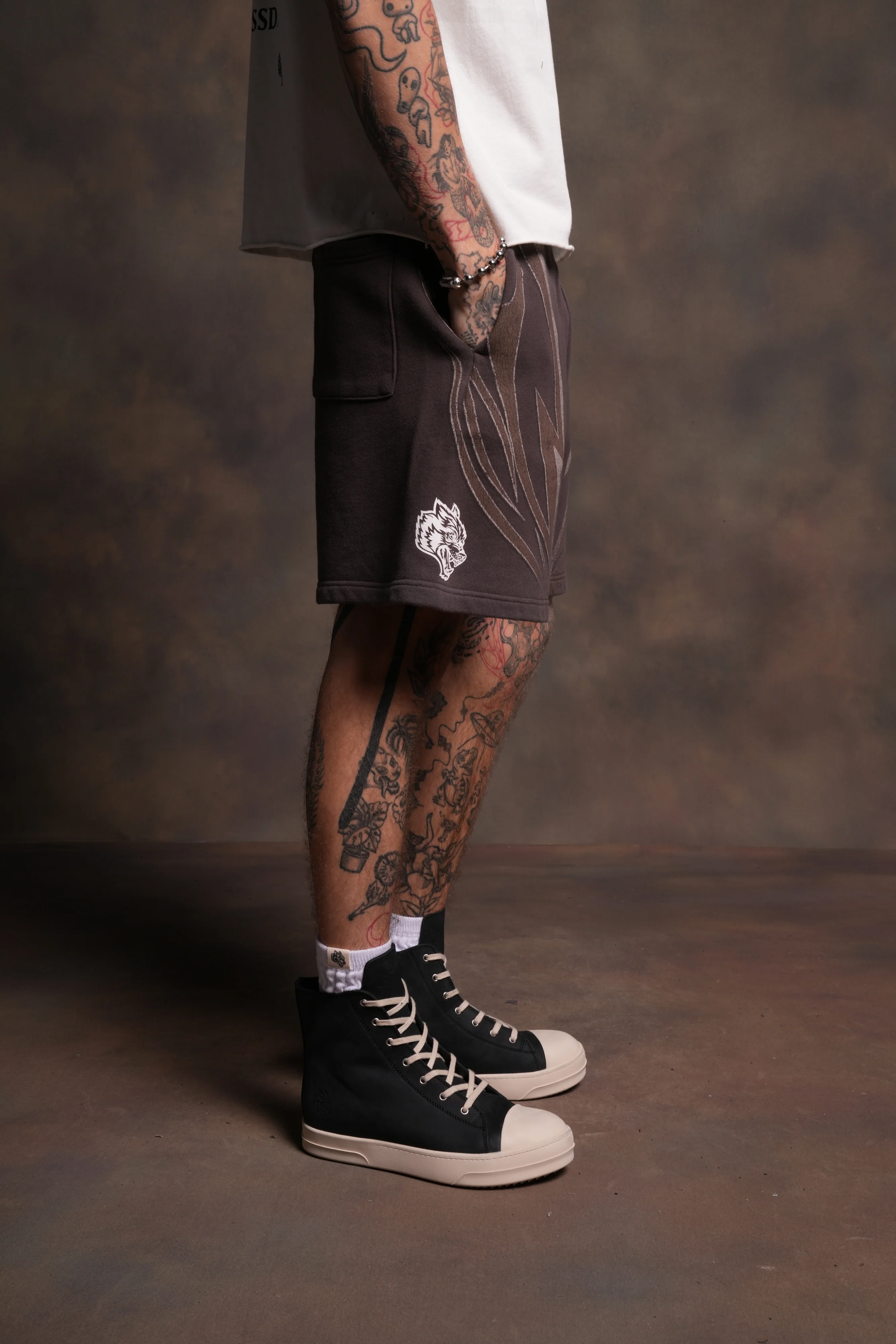 Real Recognize Real Unisex Oversized Post Lounge Sweat Shorts V2 in Darc Brown Drift Wash - Image 9