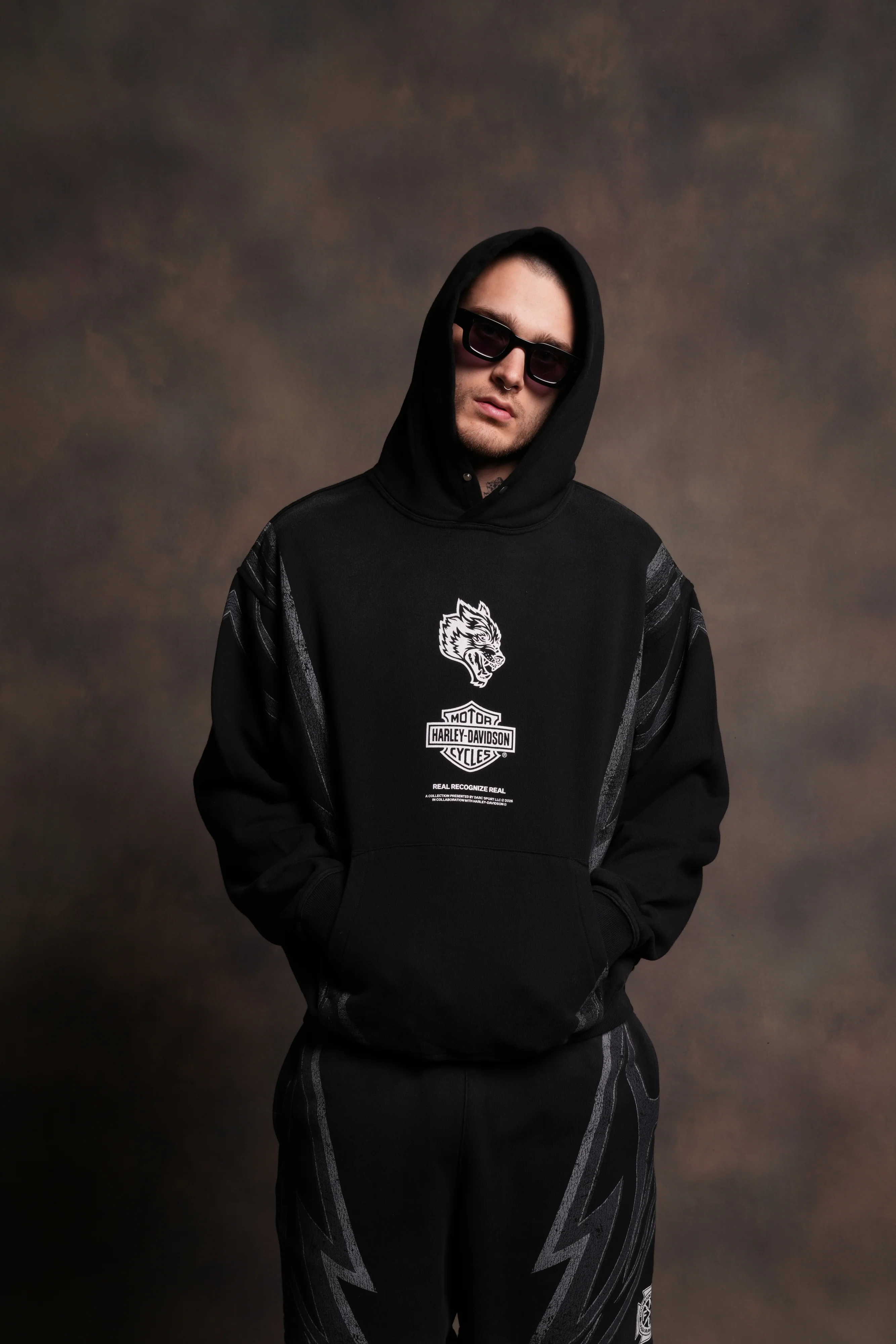 Real Recognize Real Unisex "Pierce" Hoodie in Black Drift Wash - Image 4