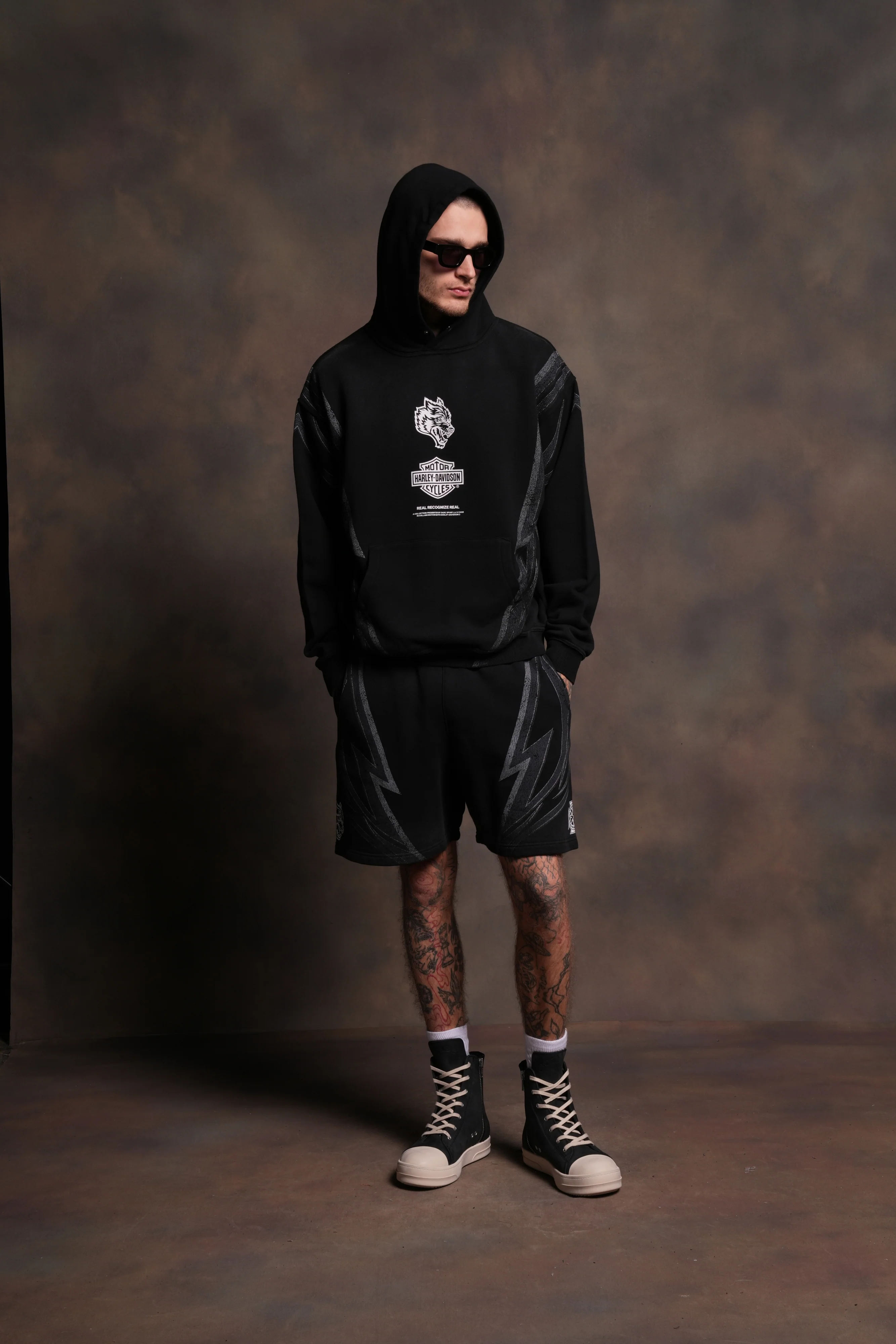 Real Recognize Real Unisex "Pierce" Hoodie in Black Drift Wash - Image 5