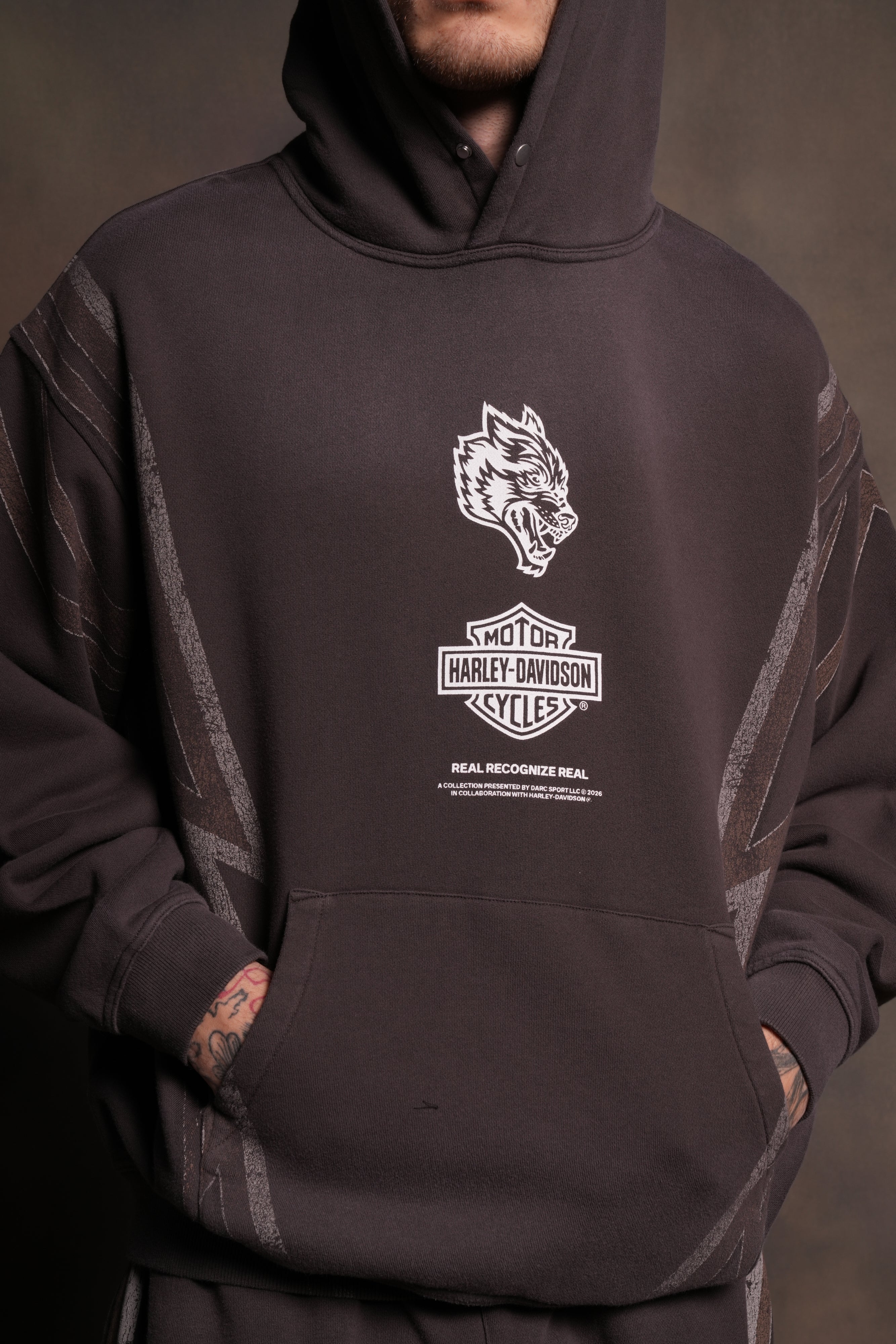 Real Recognize Real Unisex "Pierce" Hoodie in Darc Brown Drift Wash - Image 11