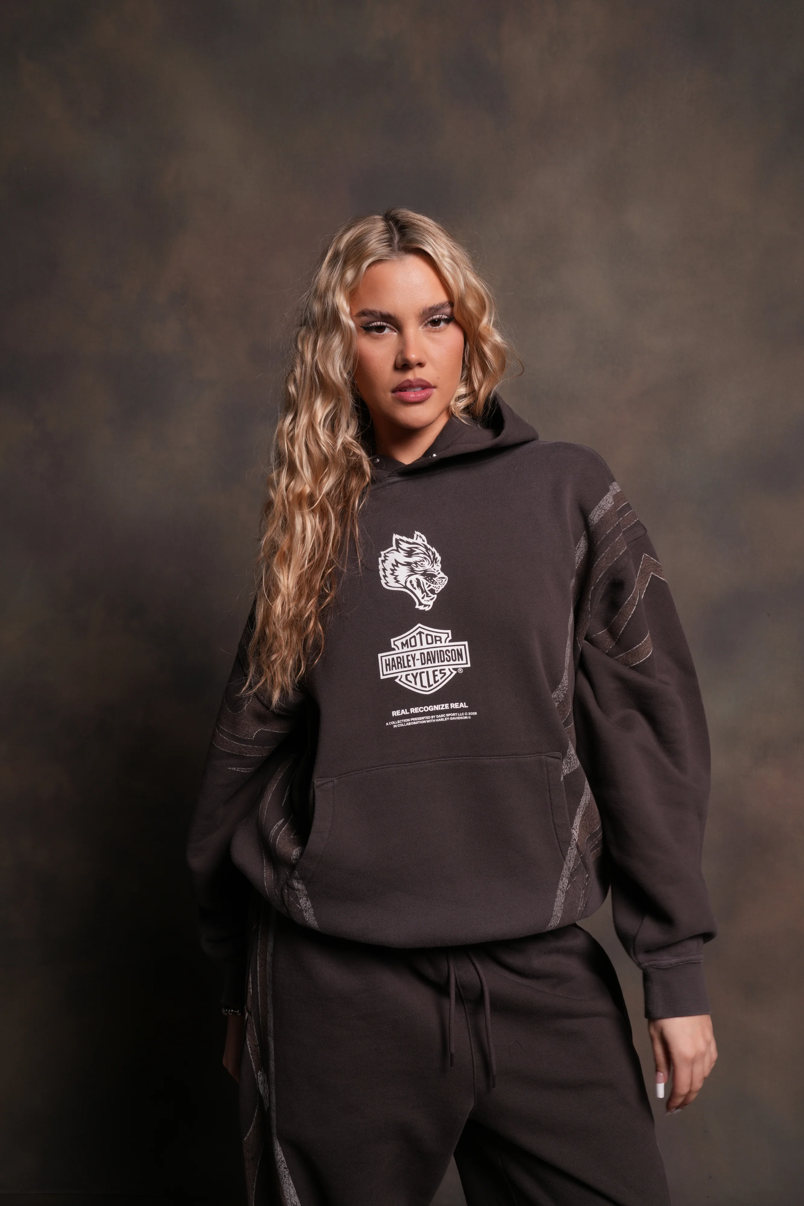 Real Recognize Real Unisex "Pierce" Hoodie in Darc Brown Drift Wash - Image 4