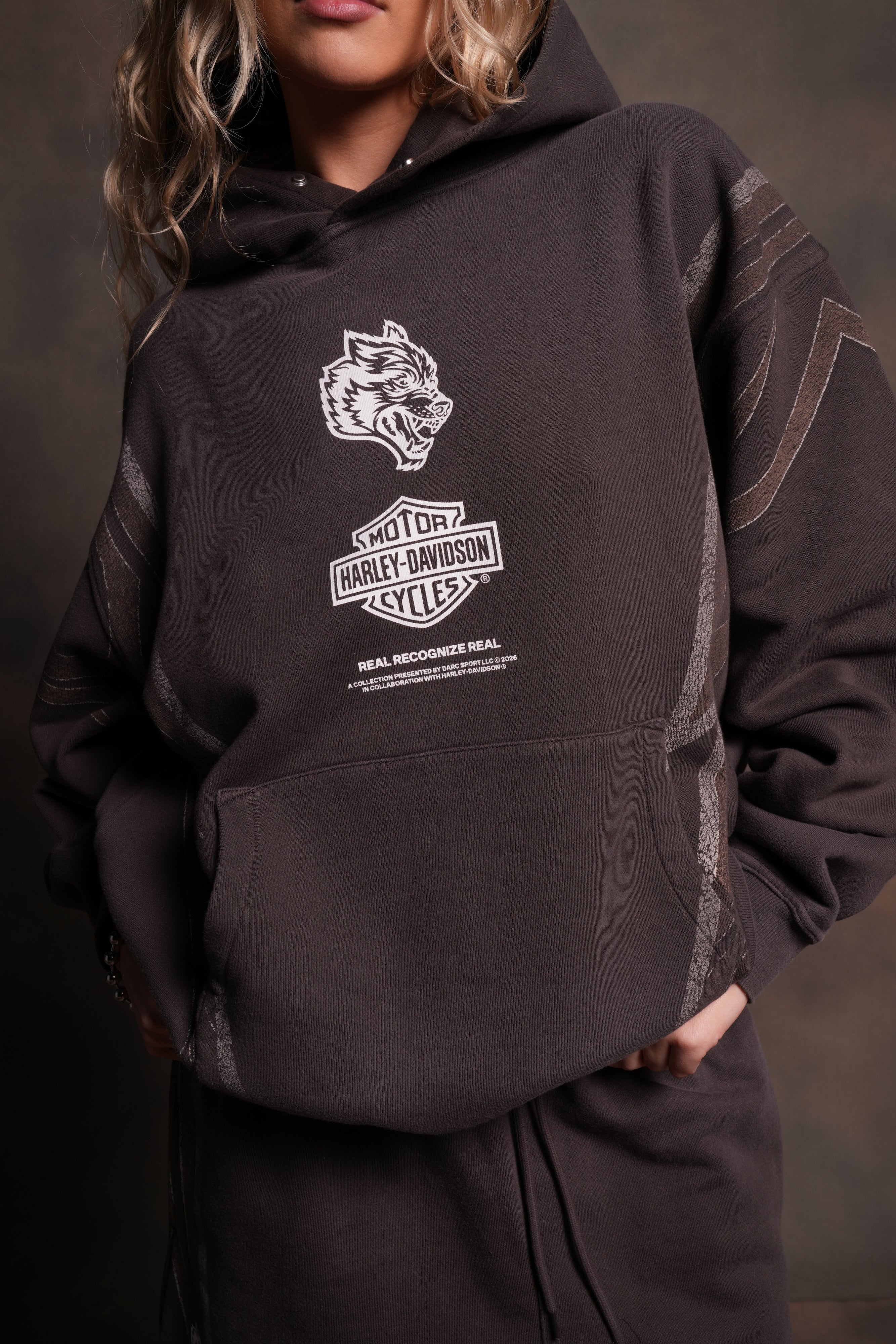 Real Recognize Real Unisex "Pierce" Hoodie in Darc Brown Drift Wash - Image 7