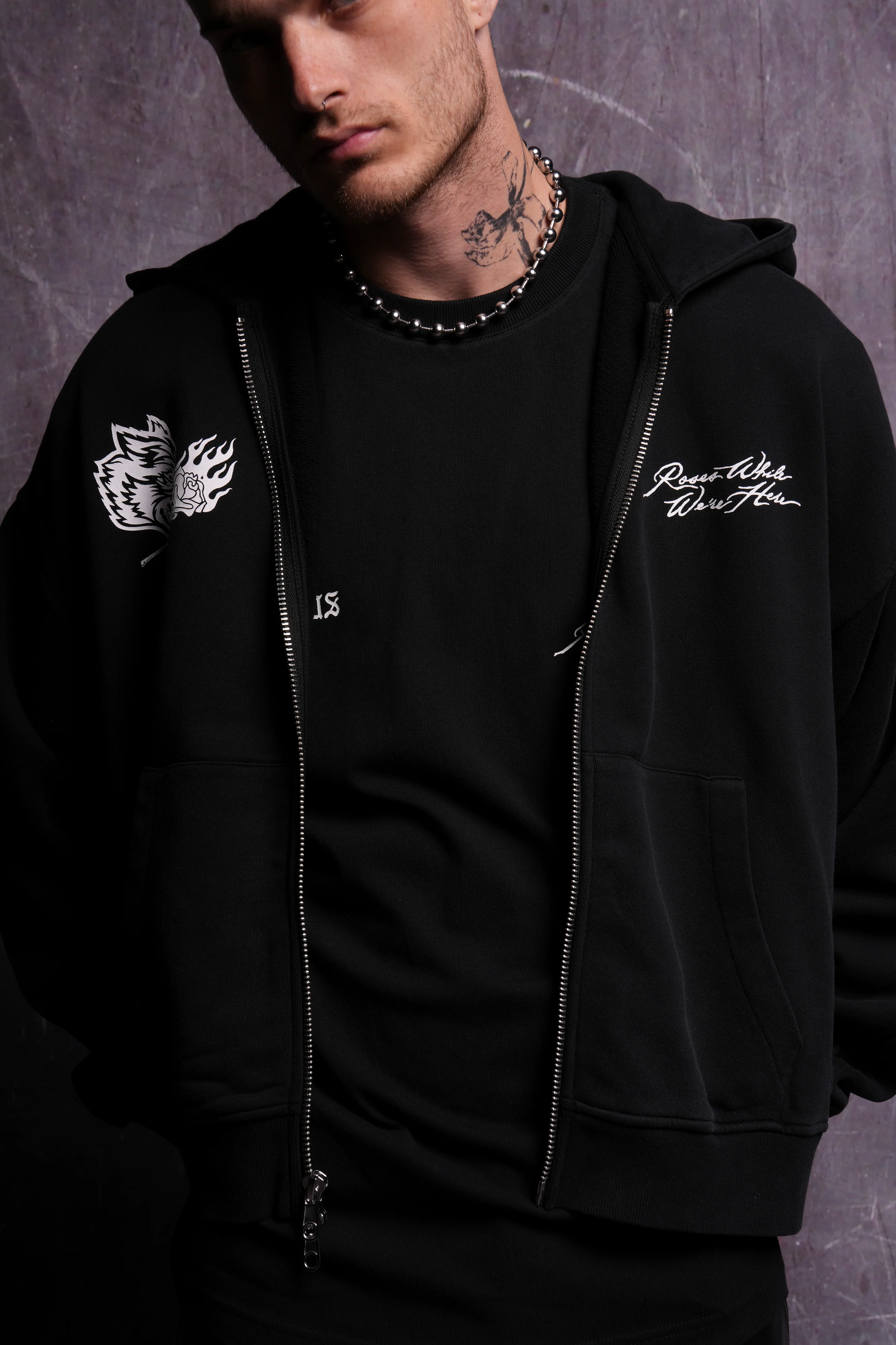 Roses While We're Here Darco Double Zip Hoodie in Black - Image 6