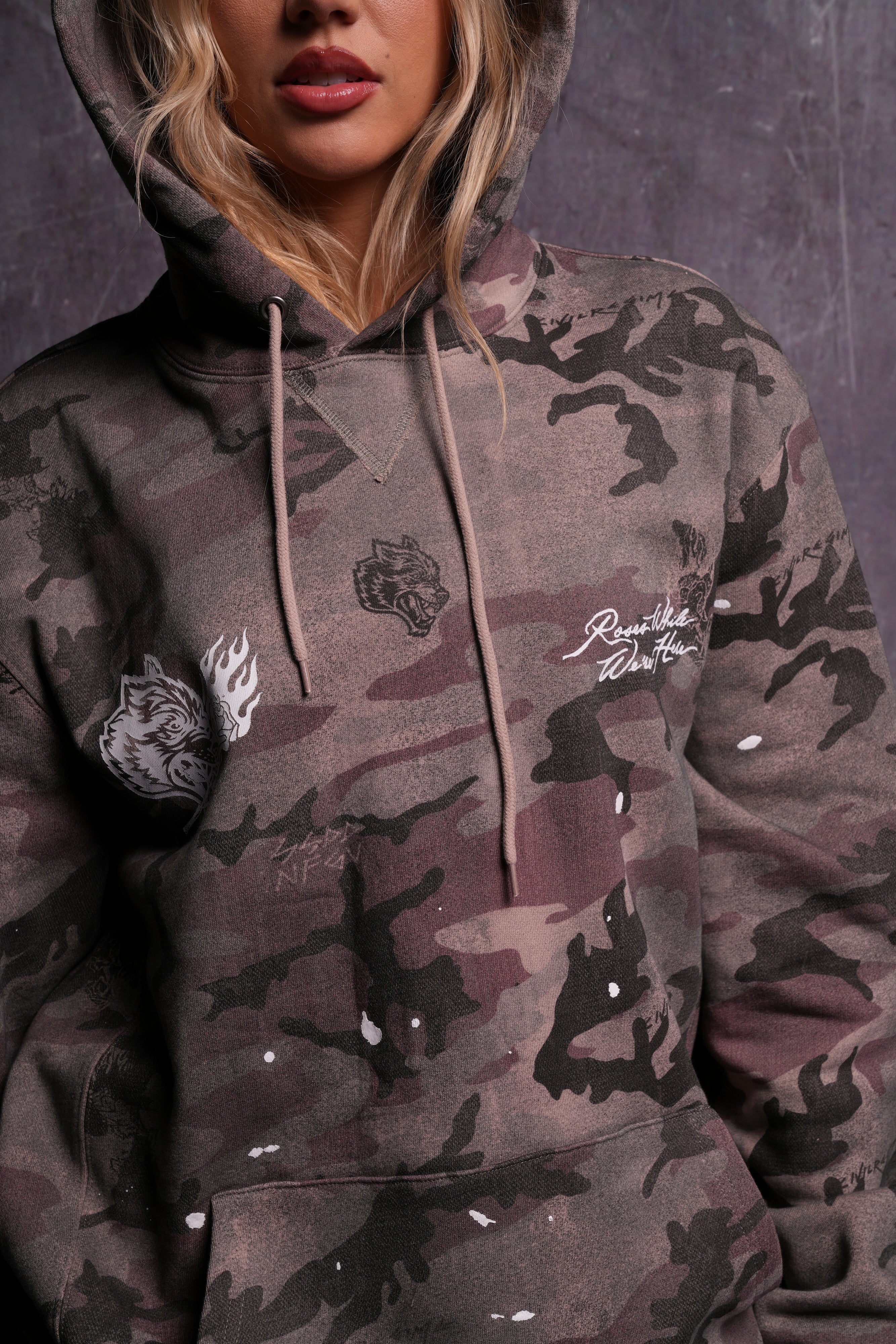 Roses While We're Here "Wyoming" Unisex Hoodie in Blooming Woodland Camo - Image 6