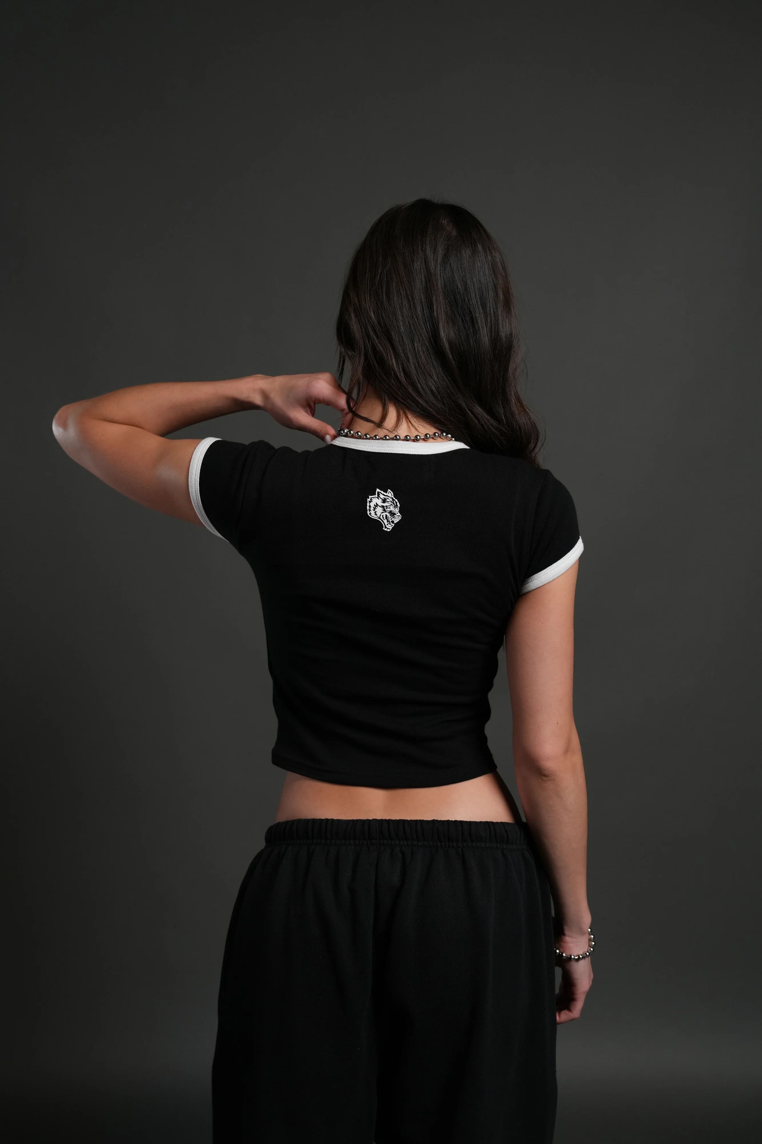 Sacred Flame Ringer "Baby" Tee in Black/White - Image 2