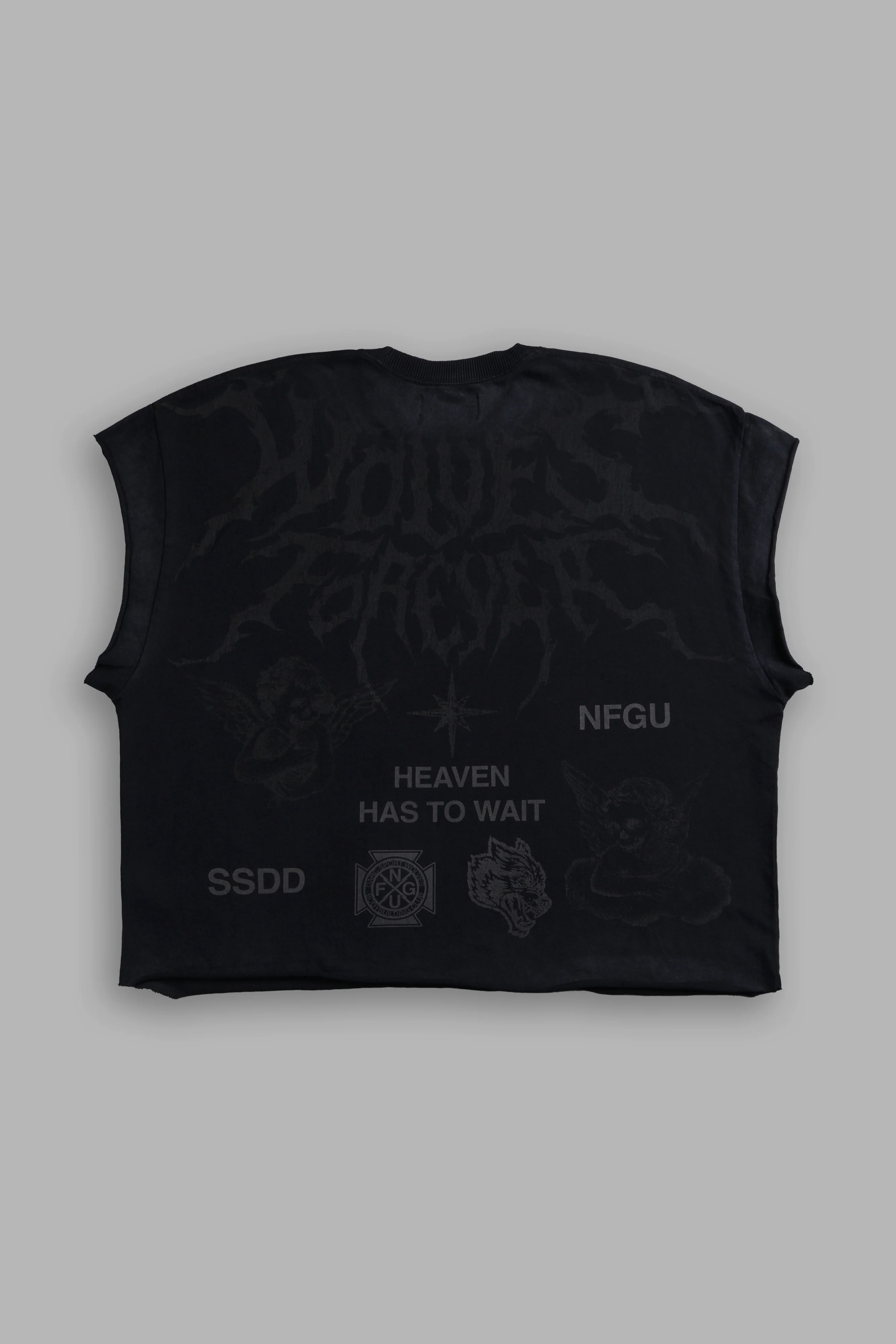 Sacred Flash Grunge Cut-Off Tee in Black Drift Wash - Image 2