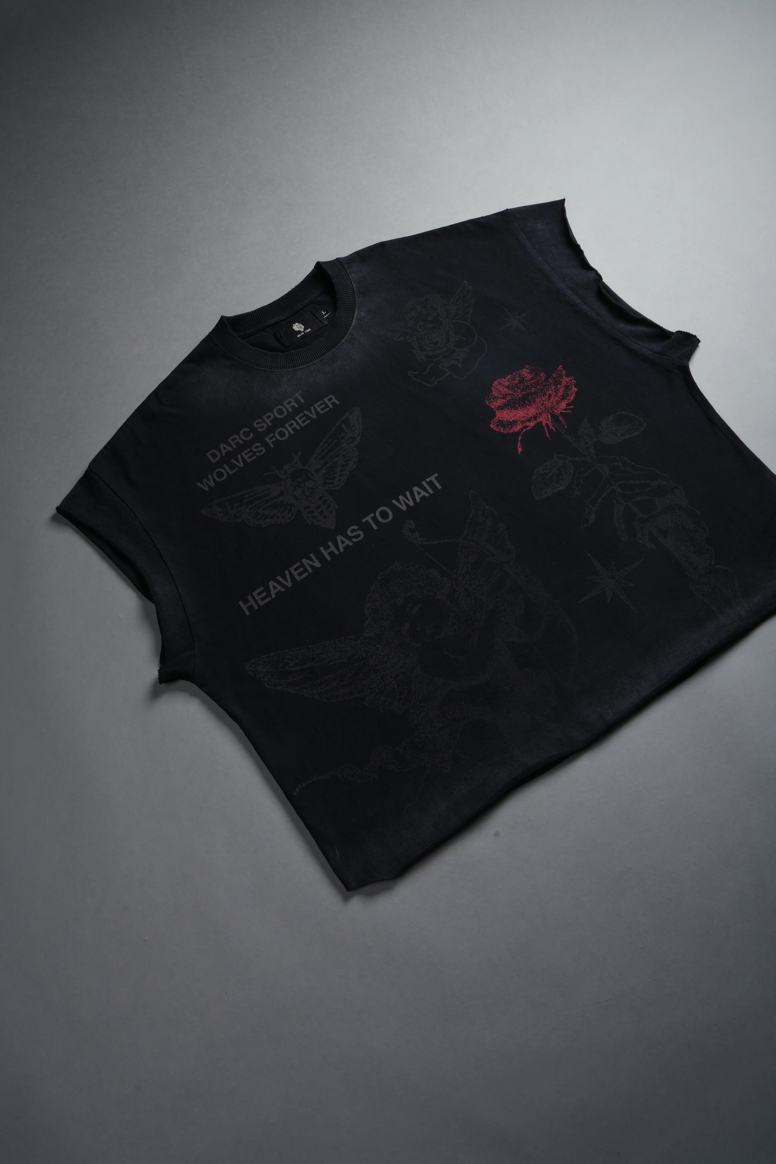 Sacred Flash Grunge Cut-Off Tee in Black Drift Wash - Image 3