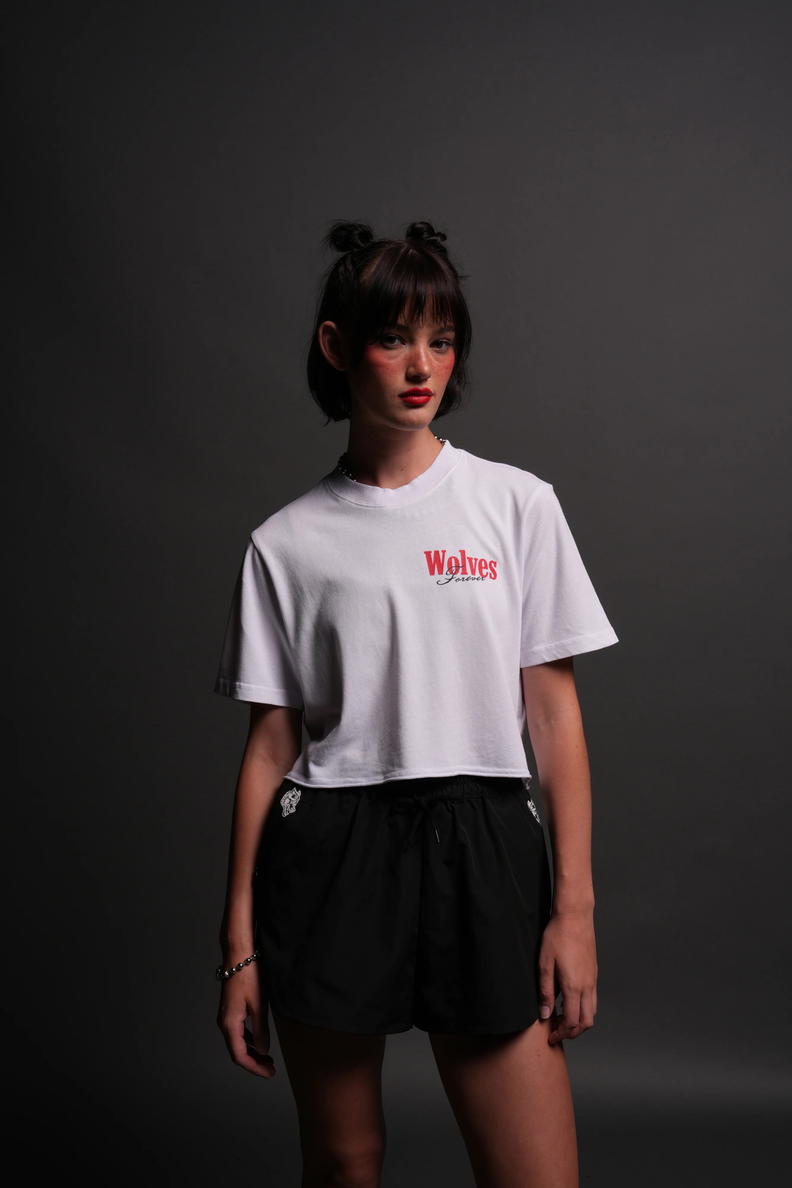 She Wlvs "Premium" (Cropped) Tee in White - Image 2