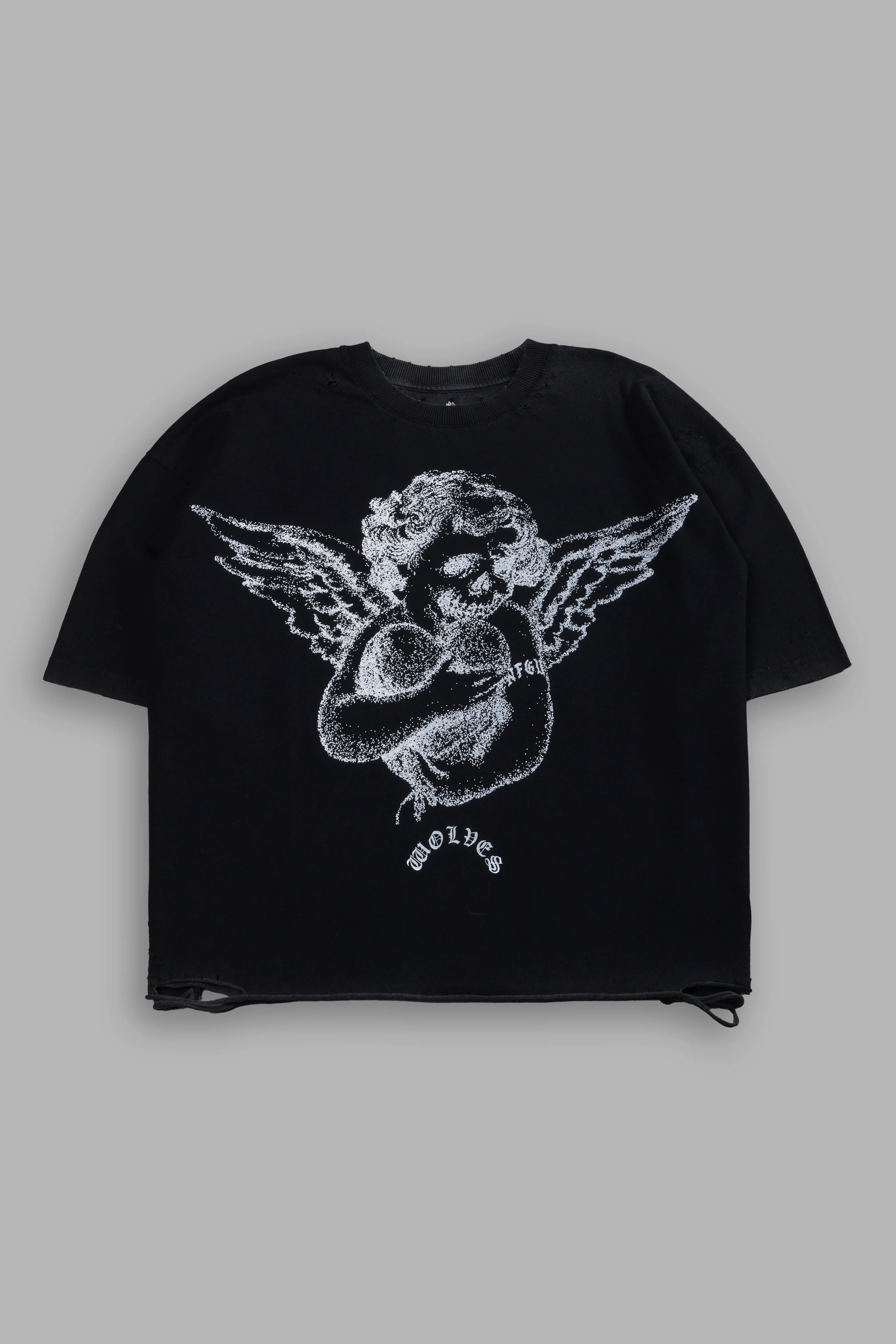 Shielded Heart Distressed Grunge "Box Cut" Tee V2 in Black