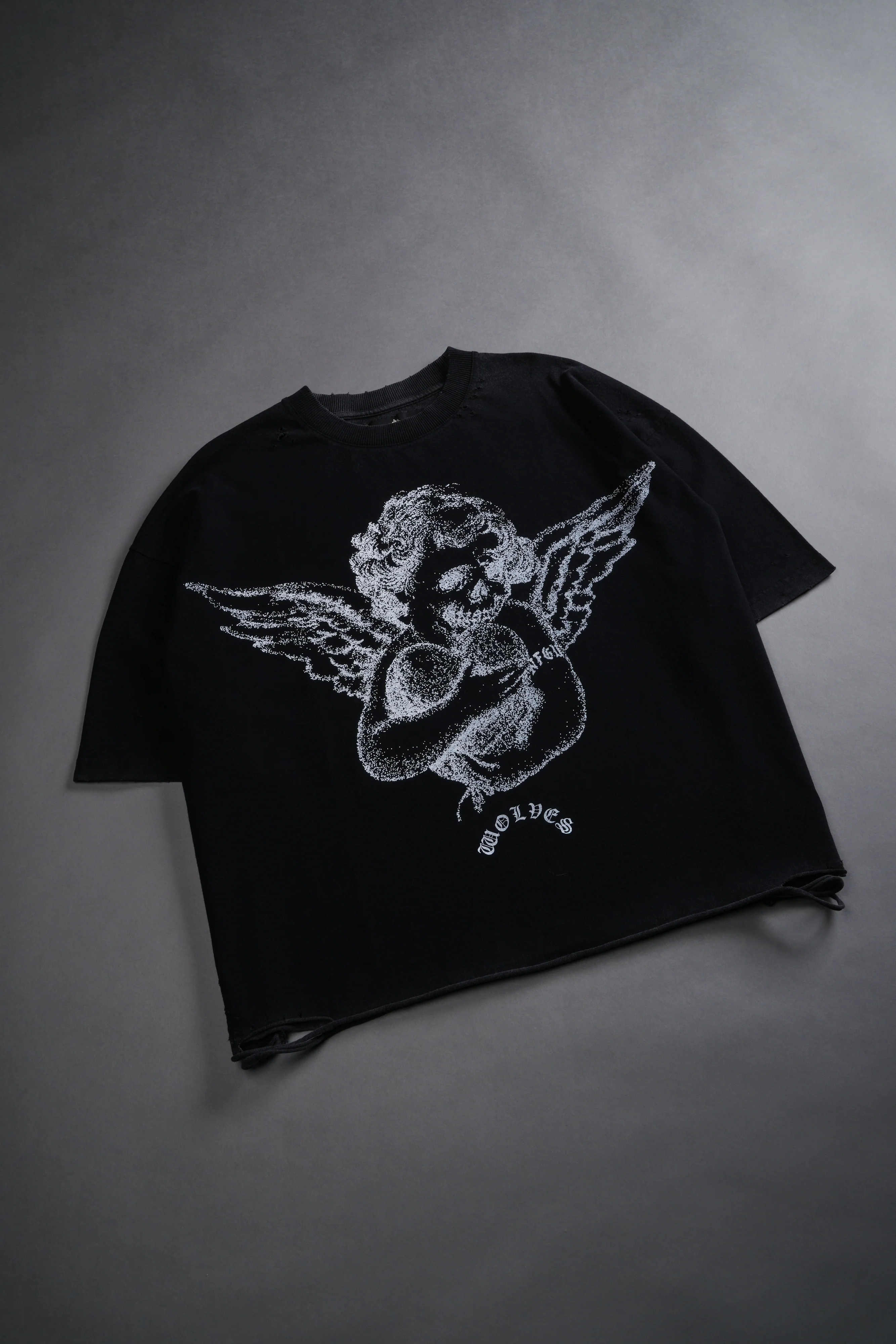 Shielded Heart Distressed Grunge "Box Cut" Tee V2 in Black - Image 3