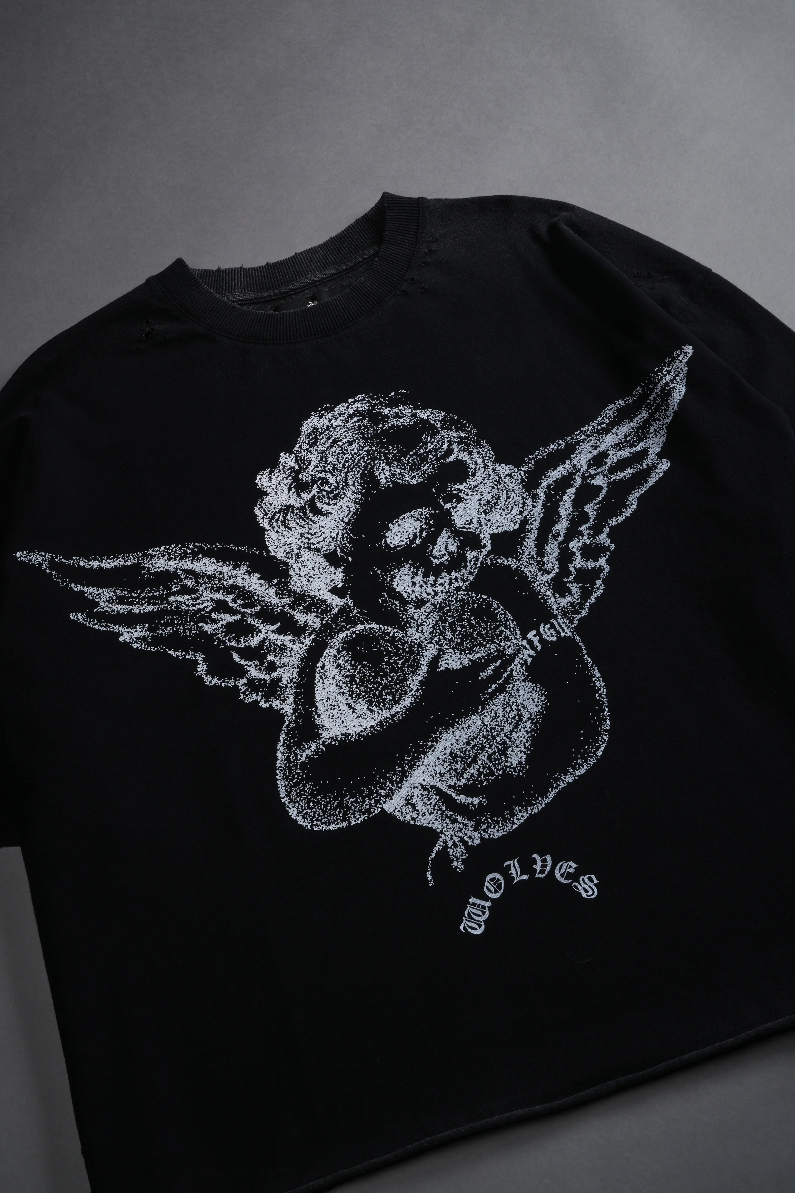 Shielded Heart Distressed Grunge "Box Cut" Tee V2 in Black - Image 4