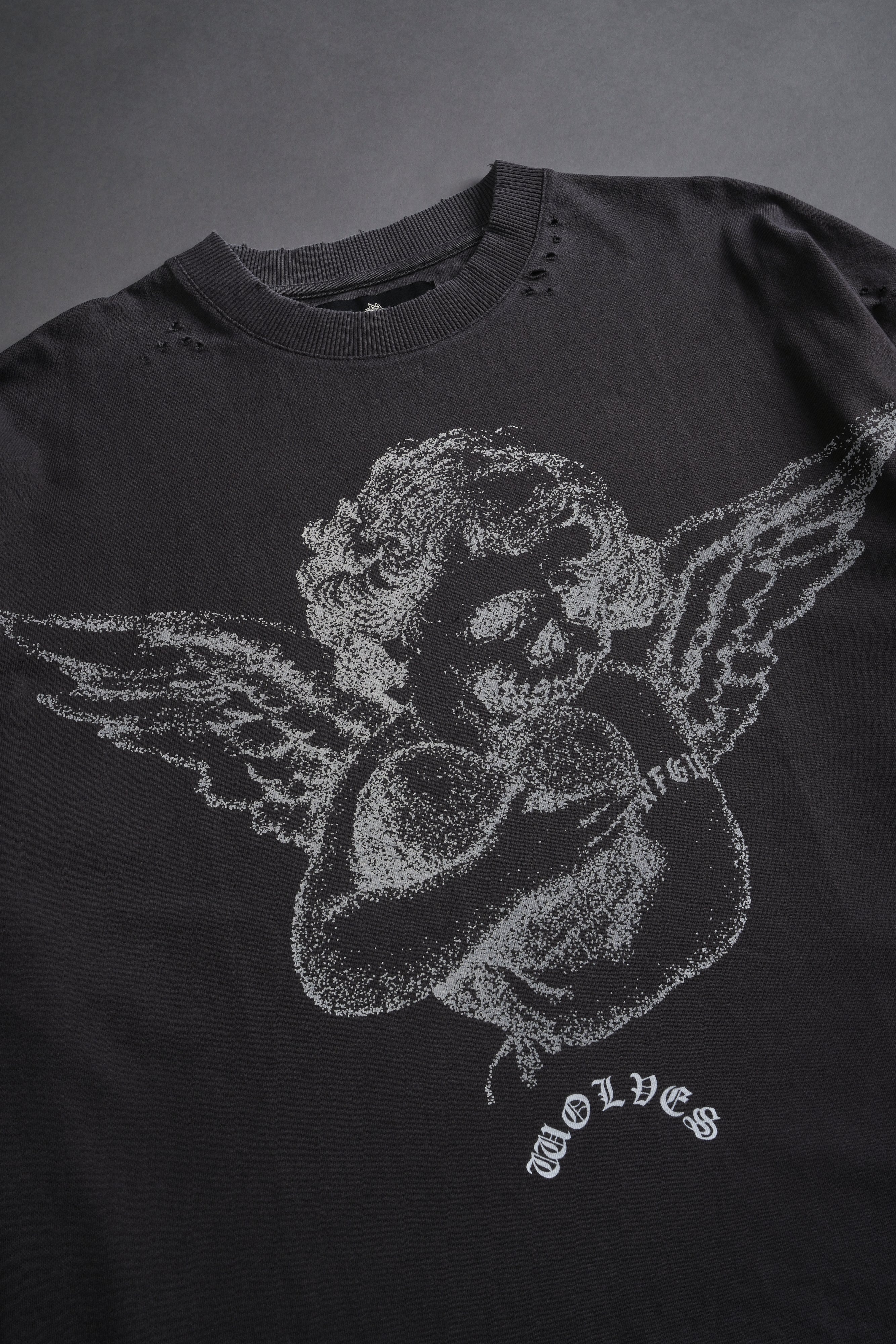 Shielded Heart Distressed Grunge "Box Cut" Tee V2 in Wolf Gray - Image 4