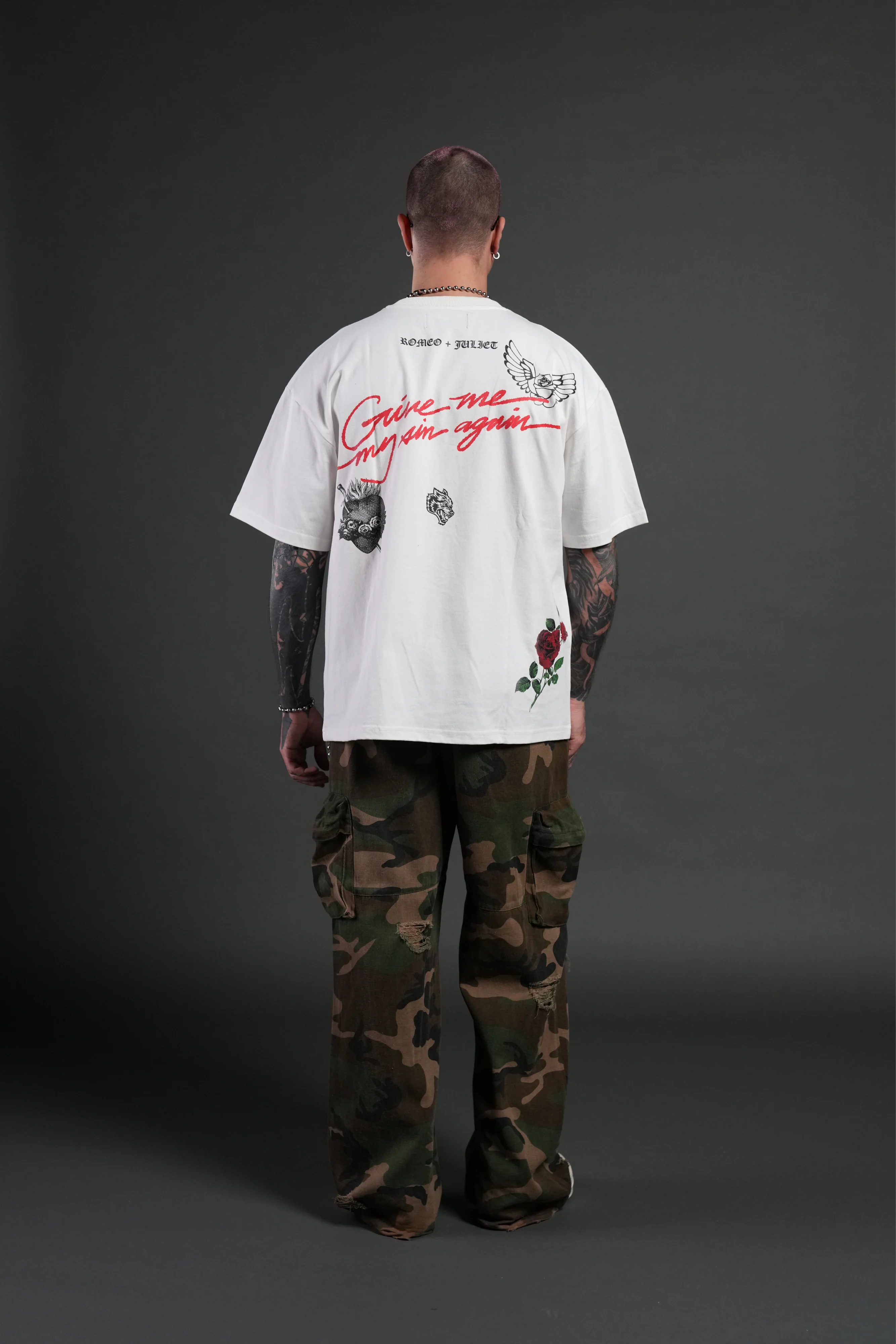 Sin Again Unisex Grunge Tee in Cream - Image 10