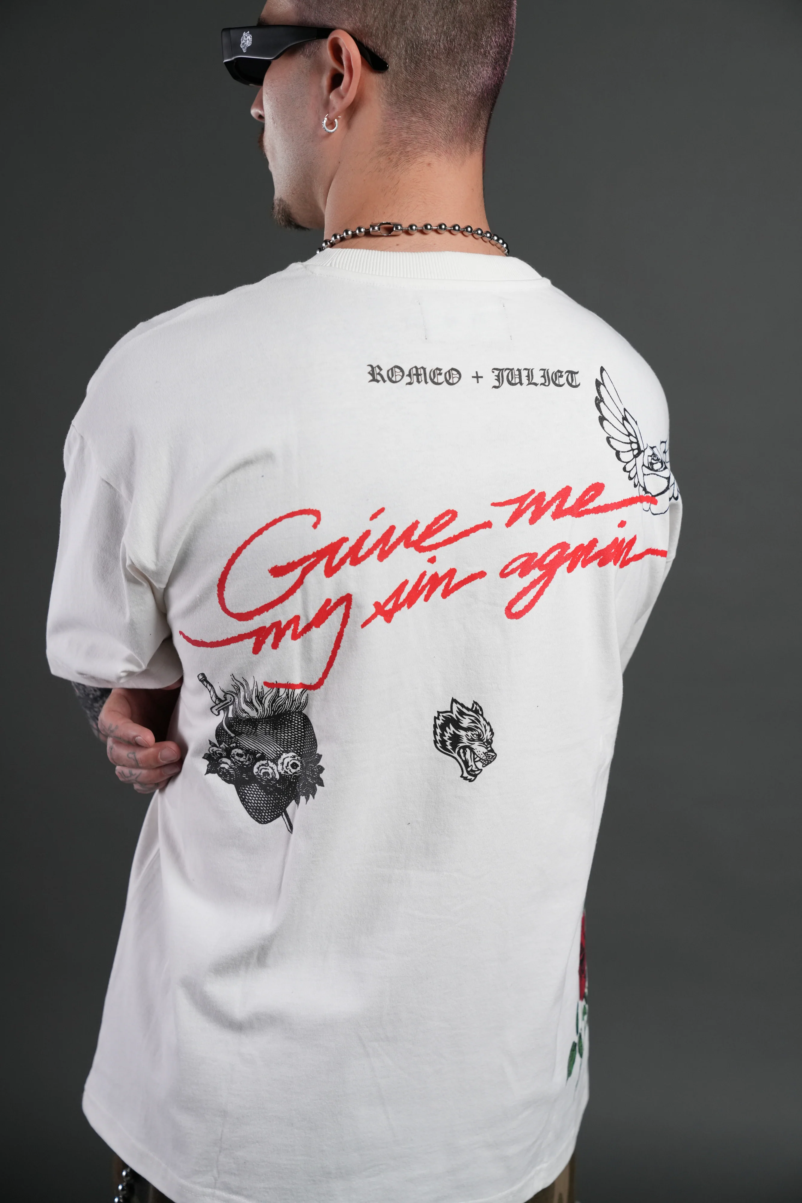 Sin Again Unisex Grunge Tee in Cream - Image 12