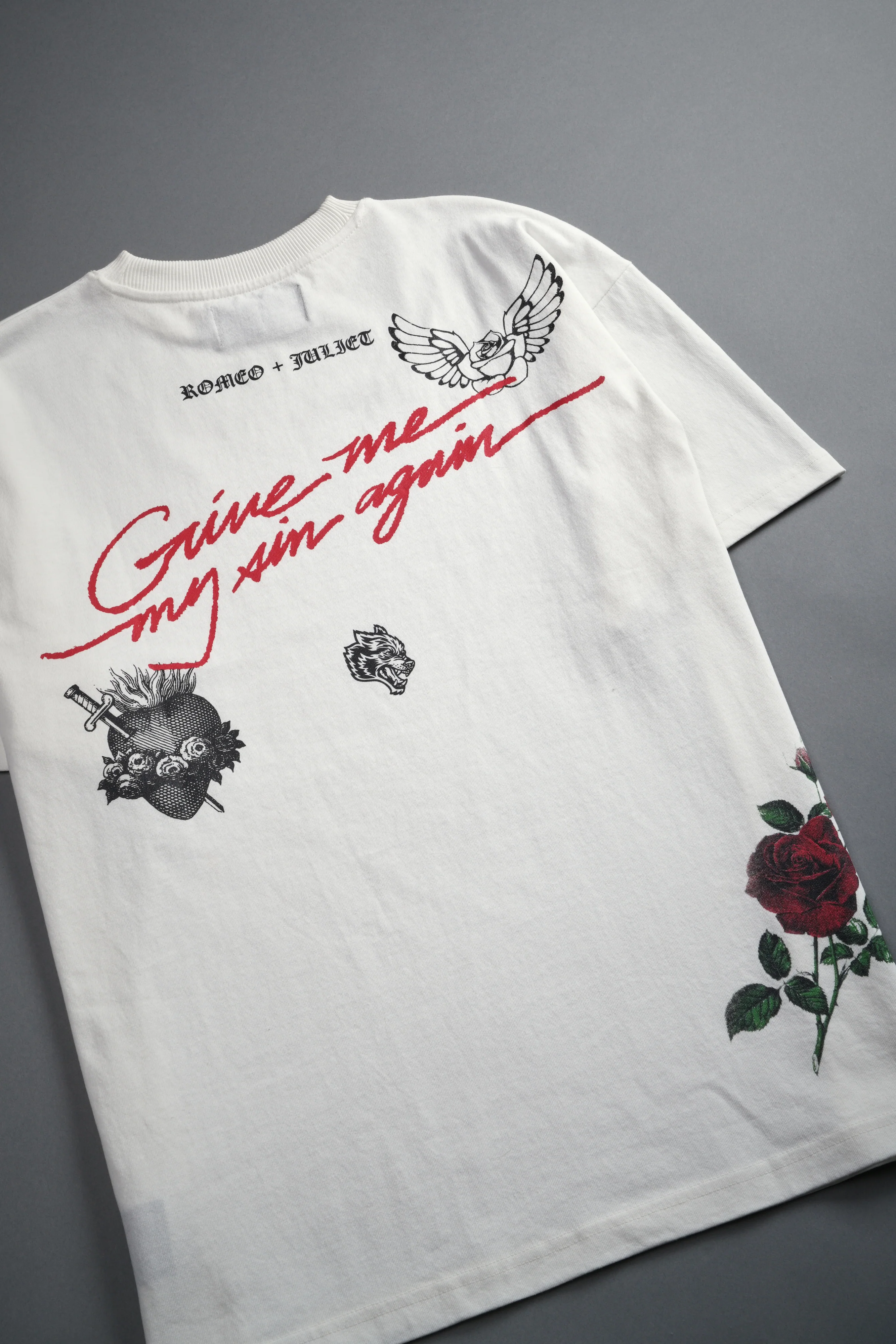 Sin Again Unisex Grunge Tee in Cream - Image 14