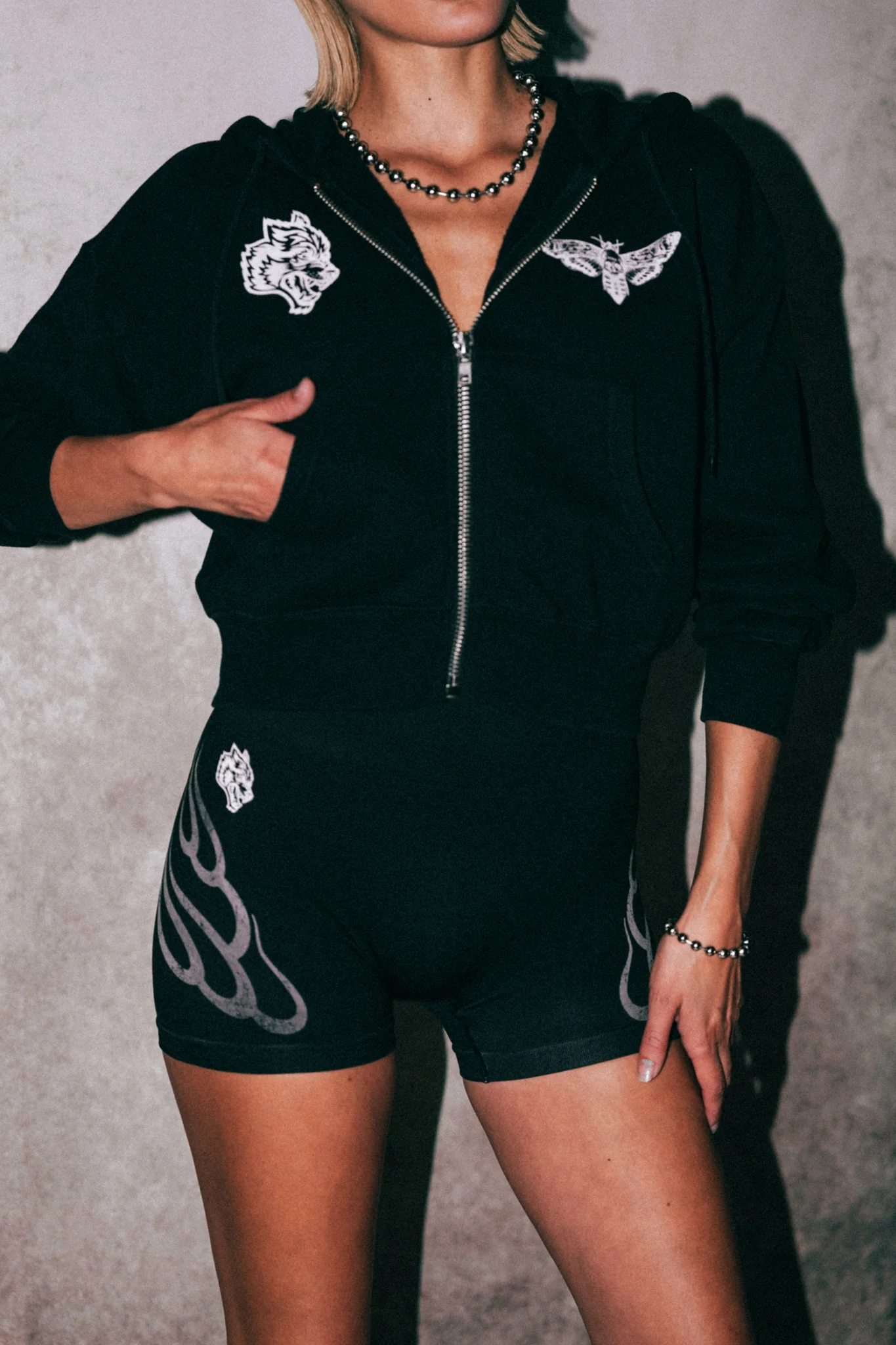 Single Wolf "Sage" Cropped Zip Hoodie in Black