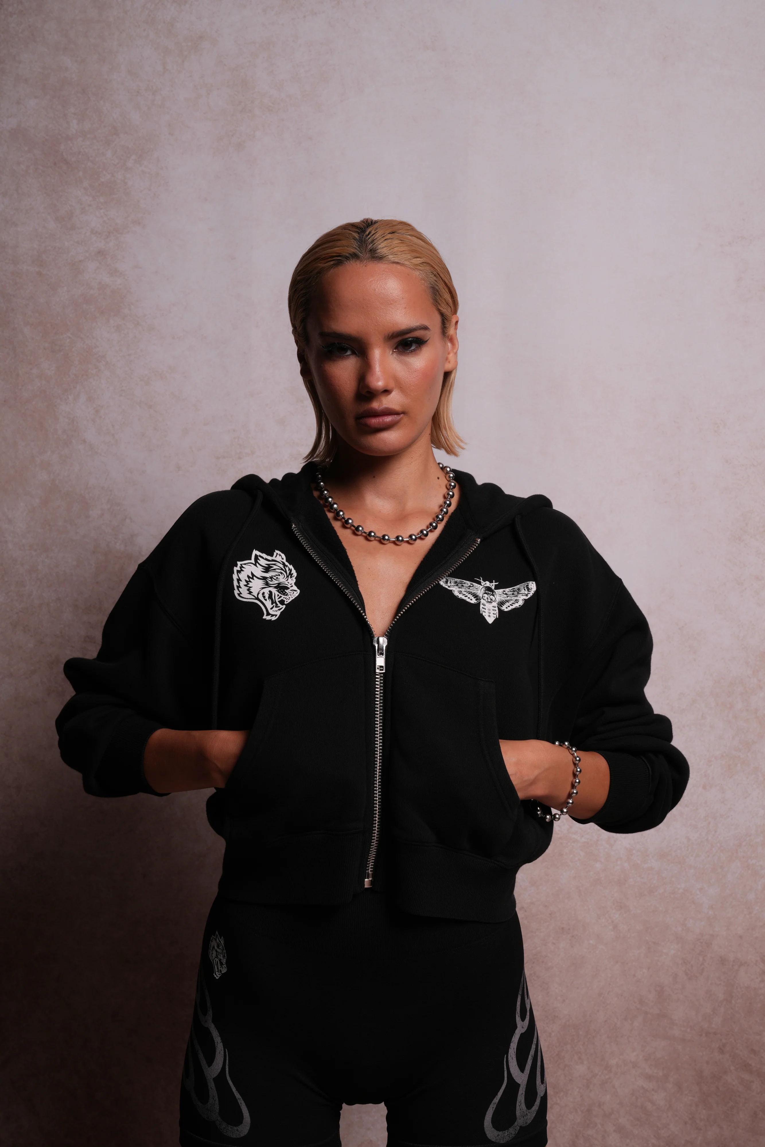 Single Wolf "Sage" Cropped Zip Hoodie in Black - Image 5