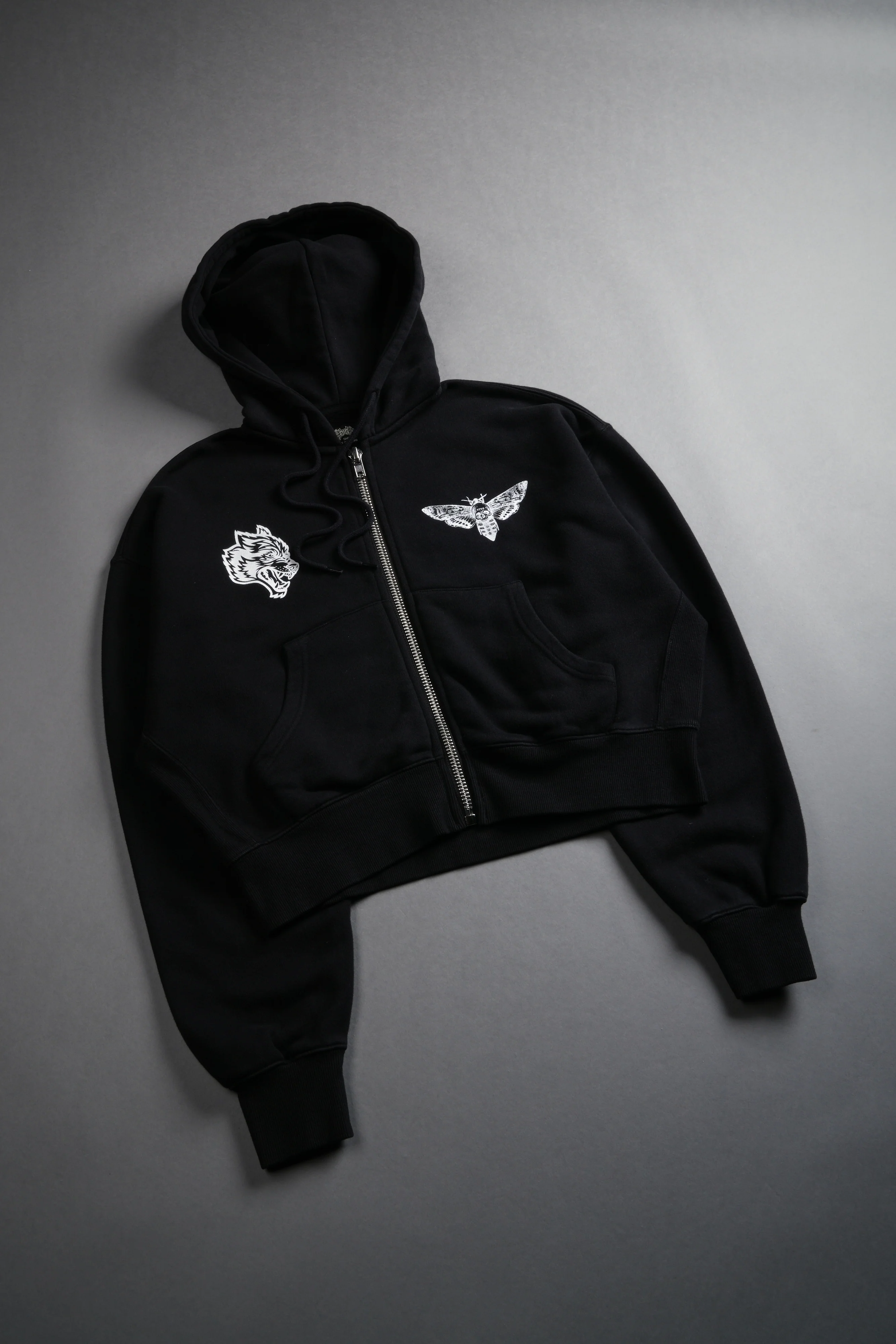 Single Wolf "Sage" Cropped Zip Hoodie in Black - Image 6