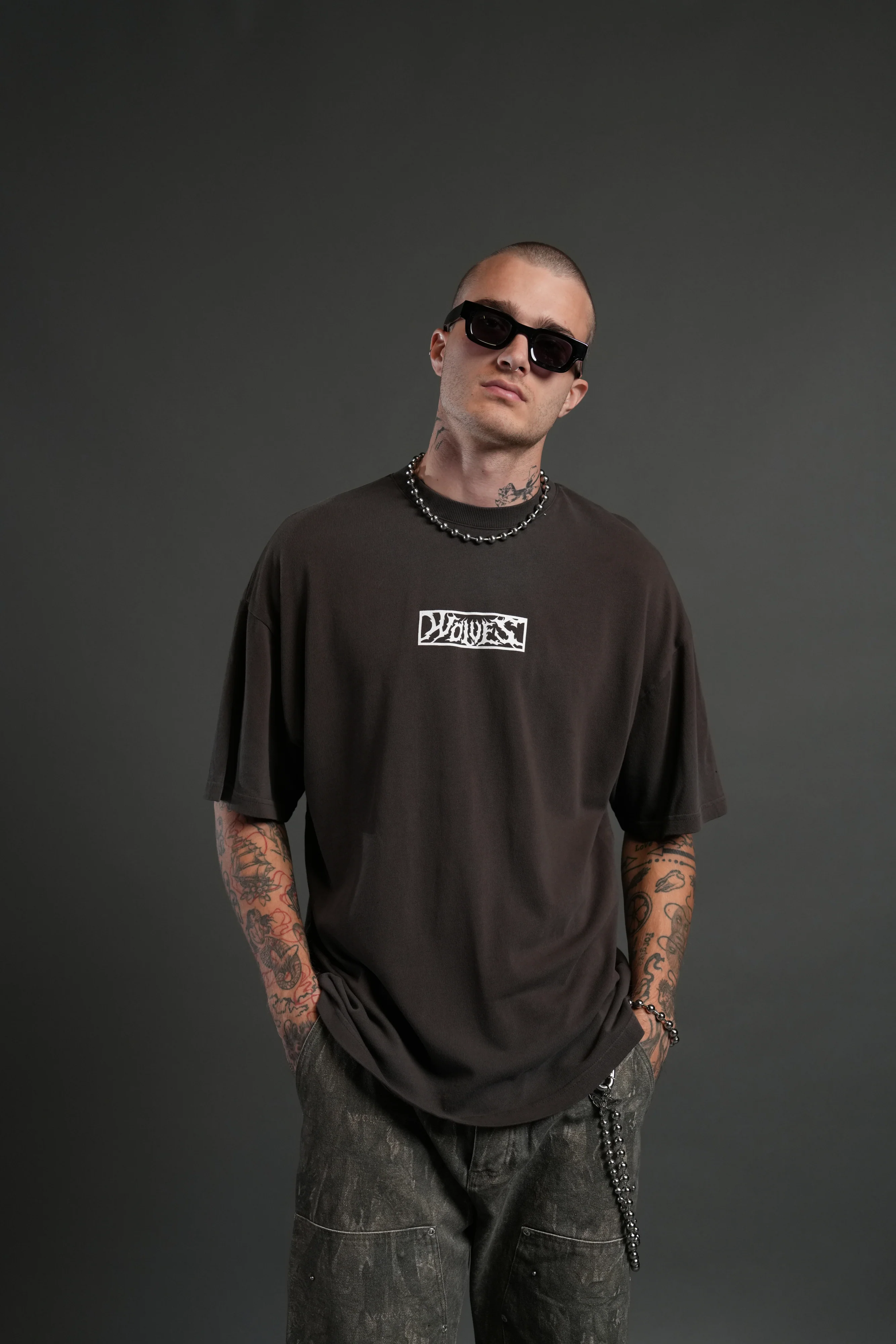 Skull Flower "Premium" Oversized Tee in Darc Brown Drift Wash - Image 2