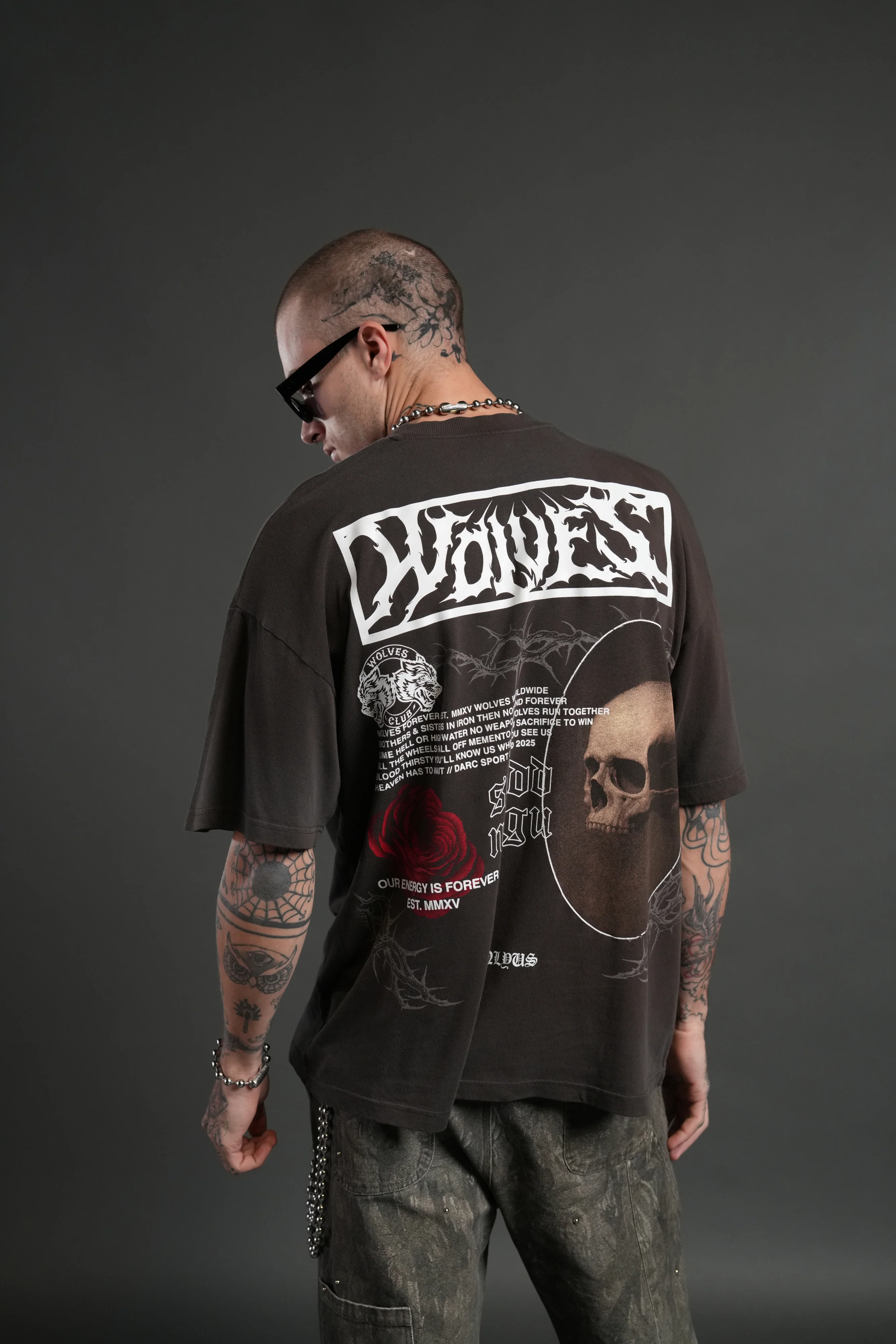 Skull Flower "Premium" Oversized Tee in Darc Brown Drift Wash - Image 4