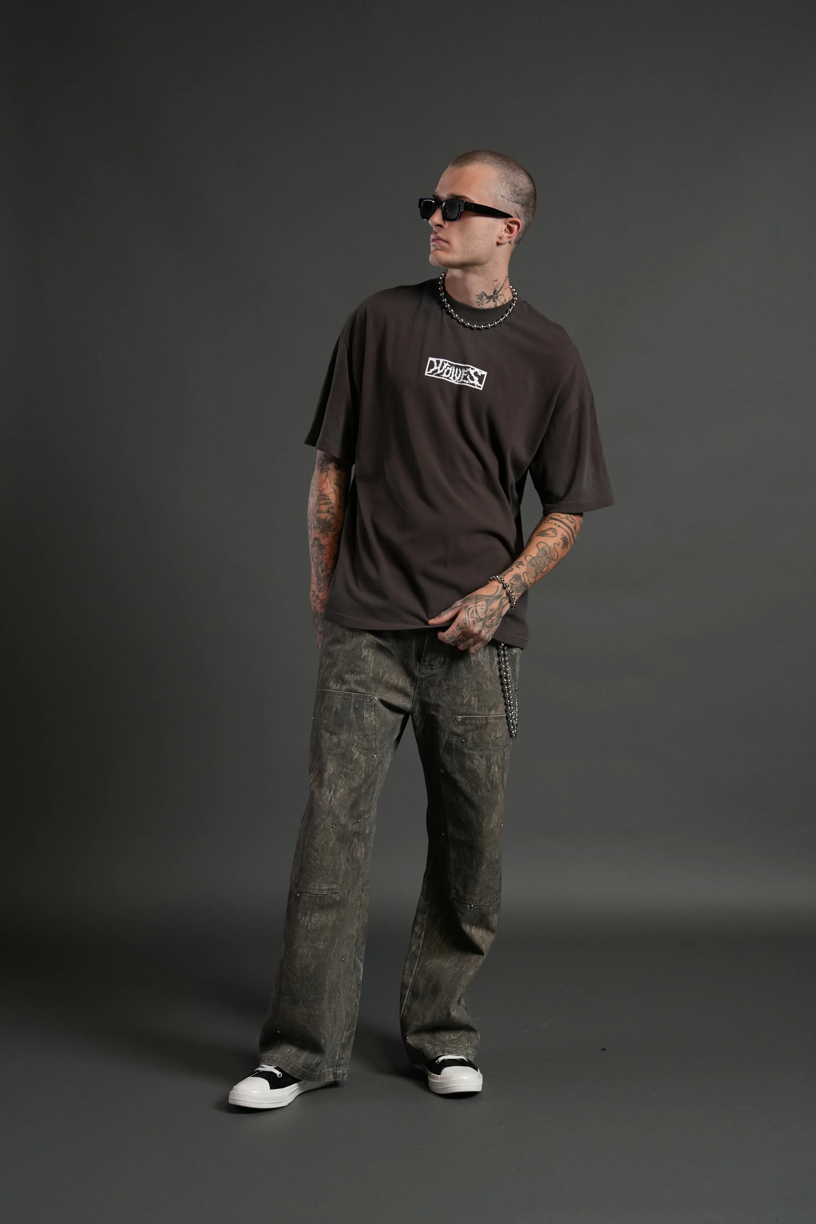 Skull Flower "Premium" Oversized Tee in Darc Brown Drift Wash - Image 5
