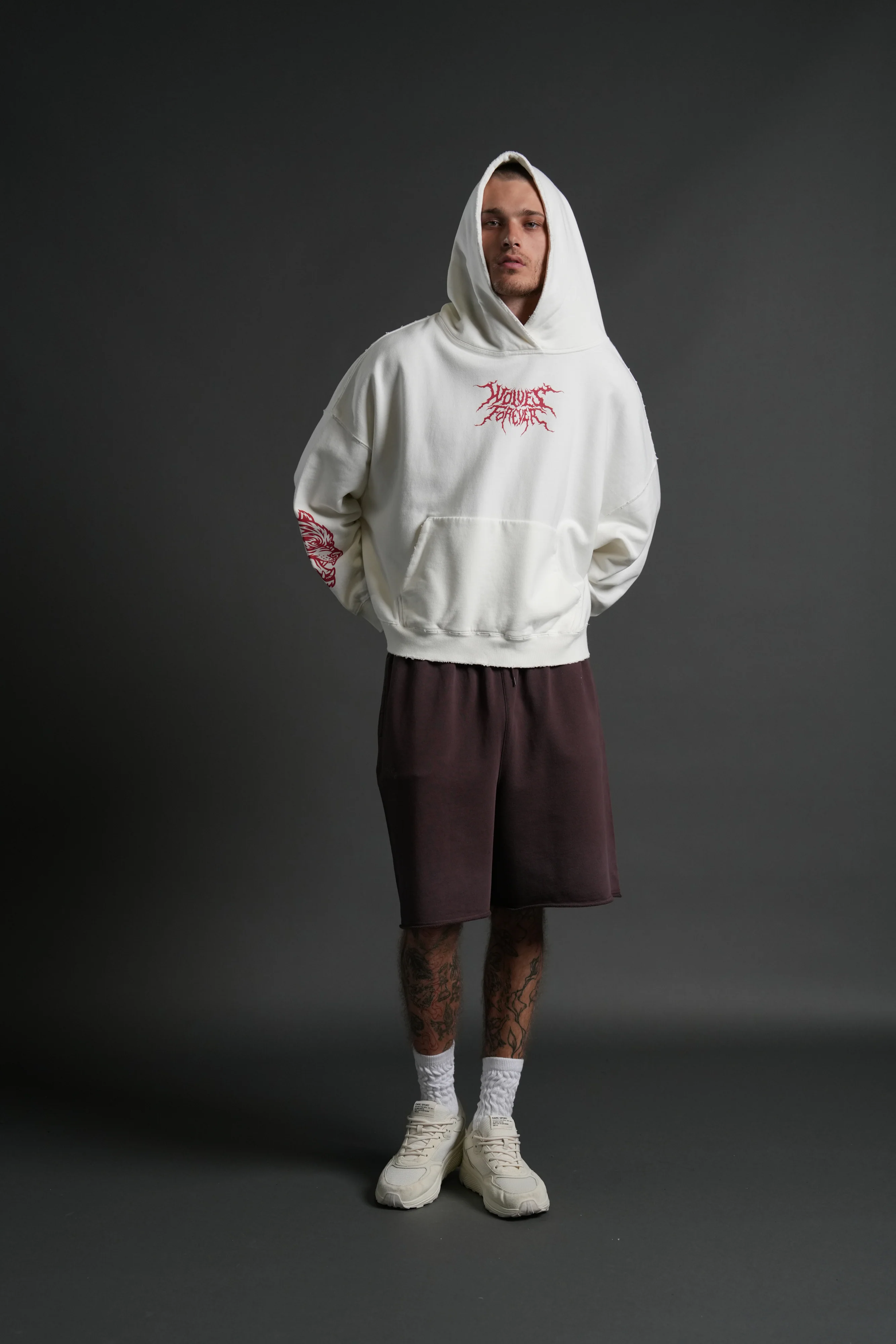 Slasher Destroyed Grunge "Gage Box Cut" Hoodie in Cream - Image 6