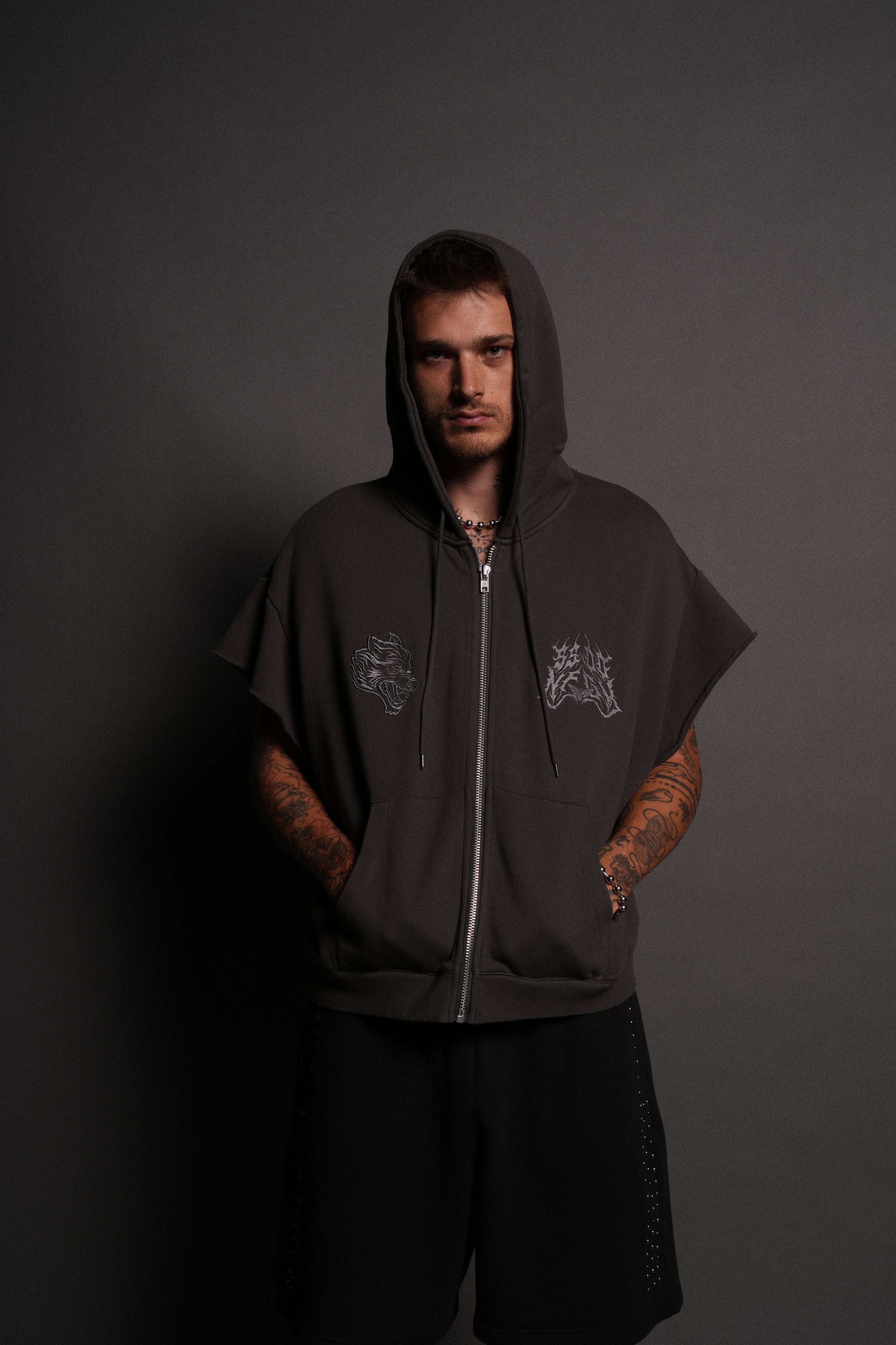 SSDDNFGU Moth Creed Cap Zip Hoodie in Wolf Gray - Image 2