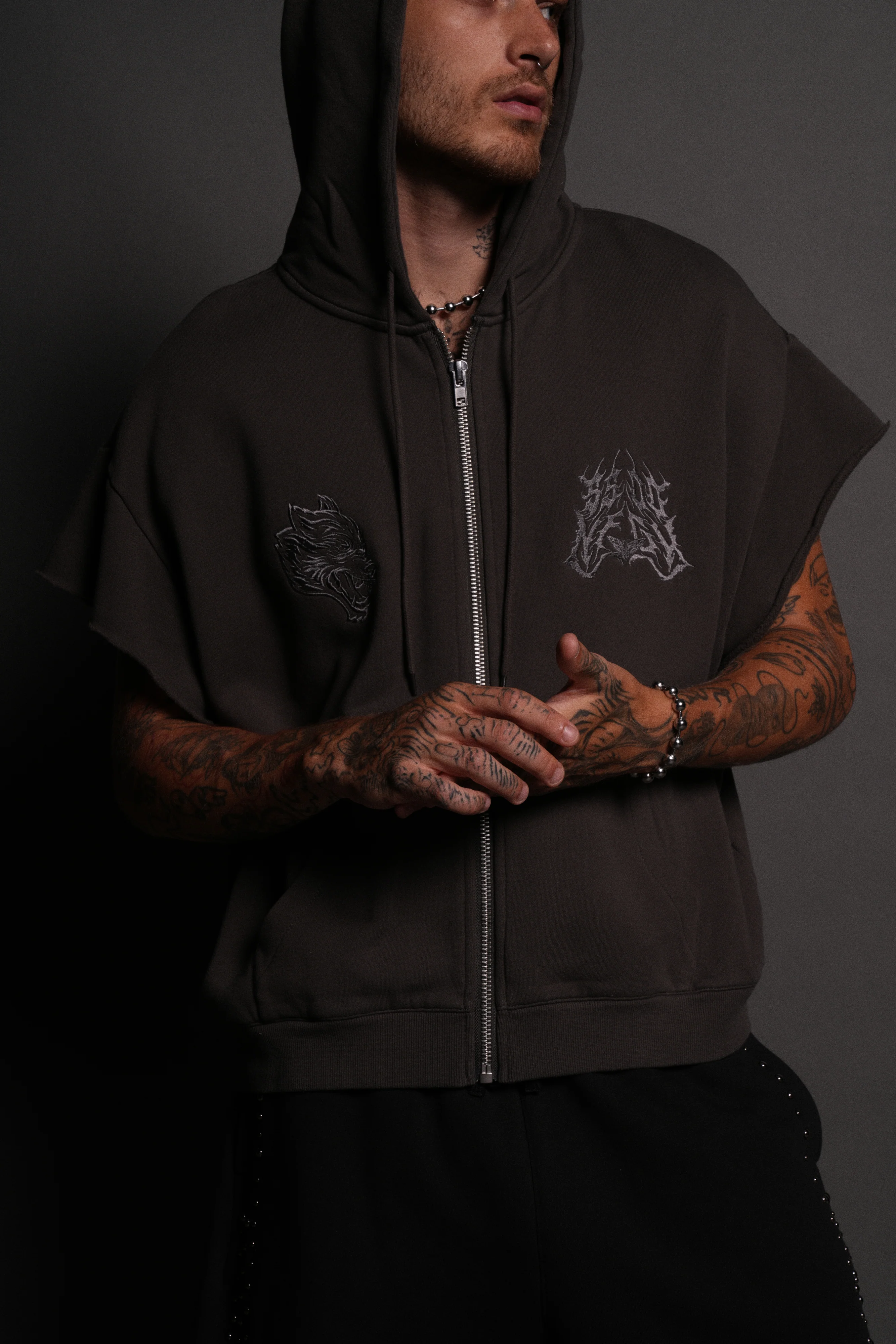 SSDDNFGU Moth Creed Cap Zip Hoodie in Wolf Gray - Image 4
