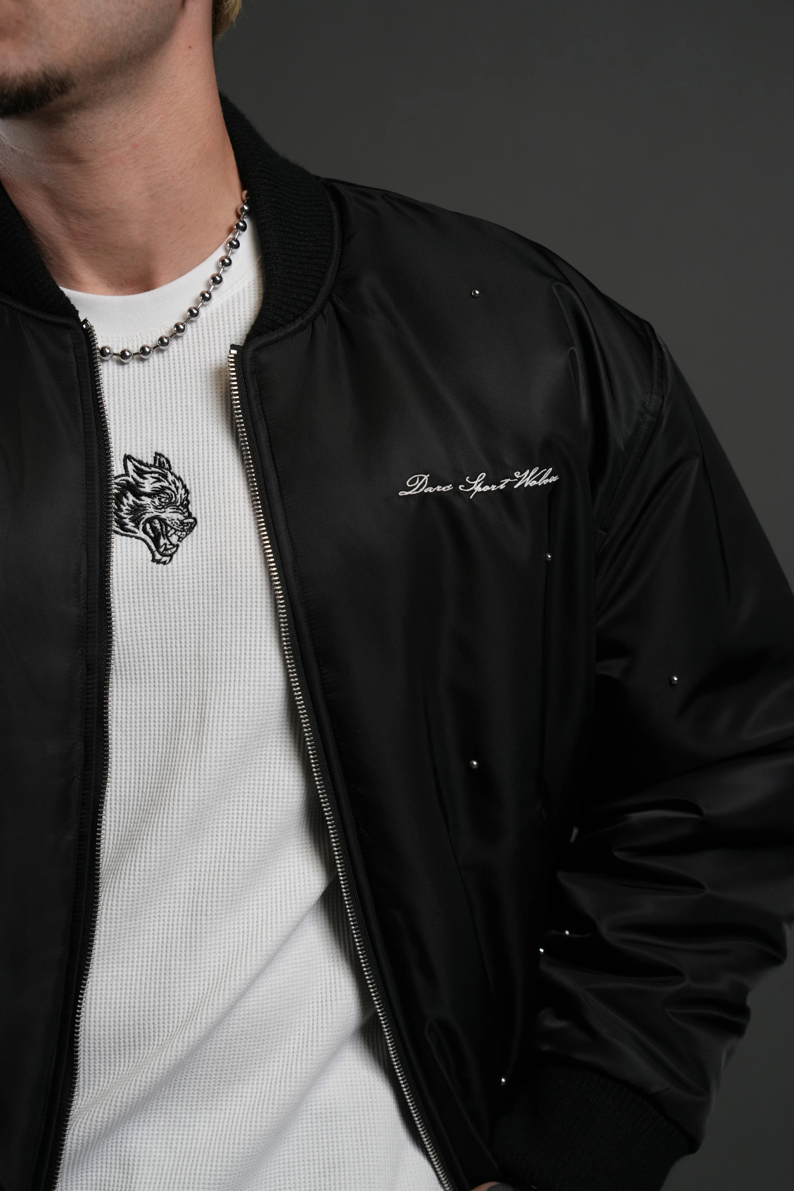 Studded Darc Sport Wolves Remy Bomber Jacket in Black - Image 10