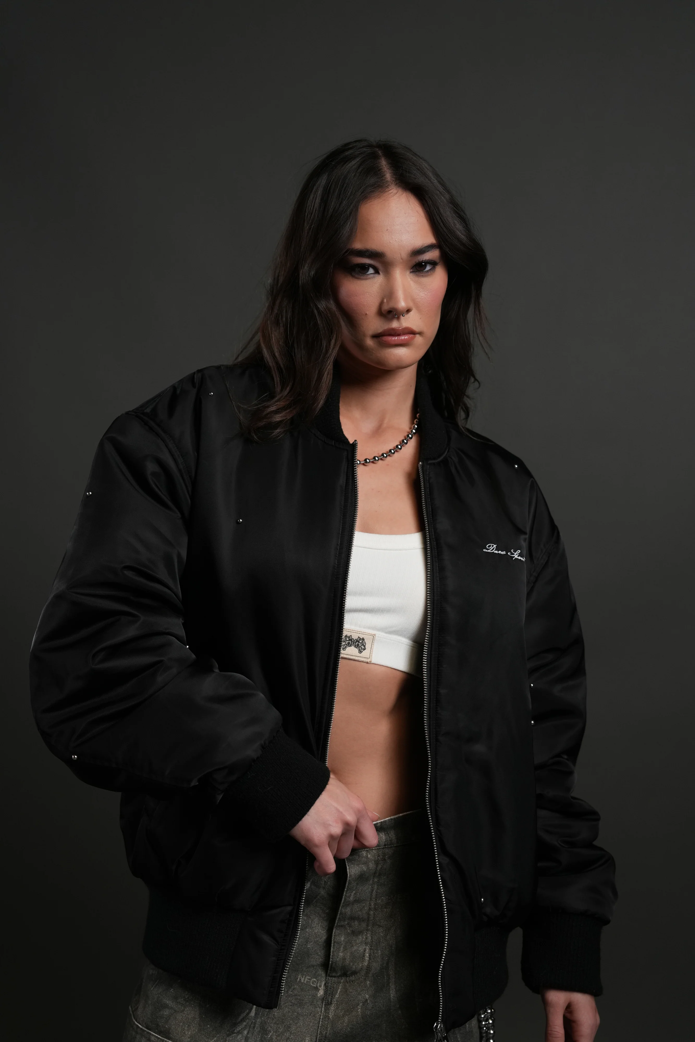 Studded Darc Sport Wolves Remy Bomber Jacket in Black - Image 2