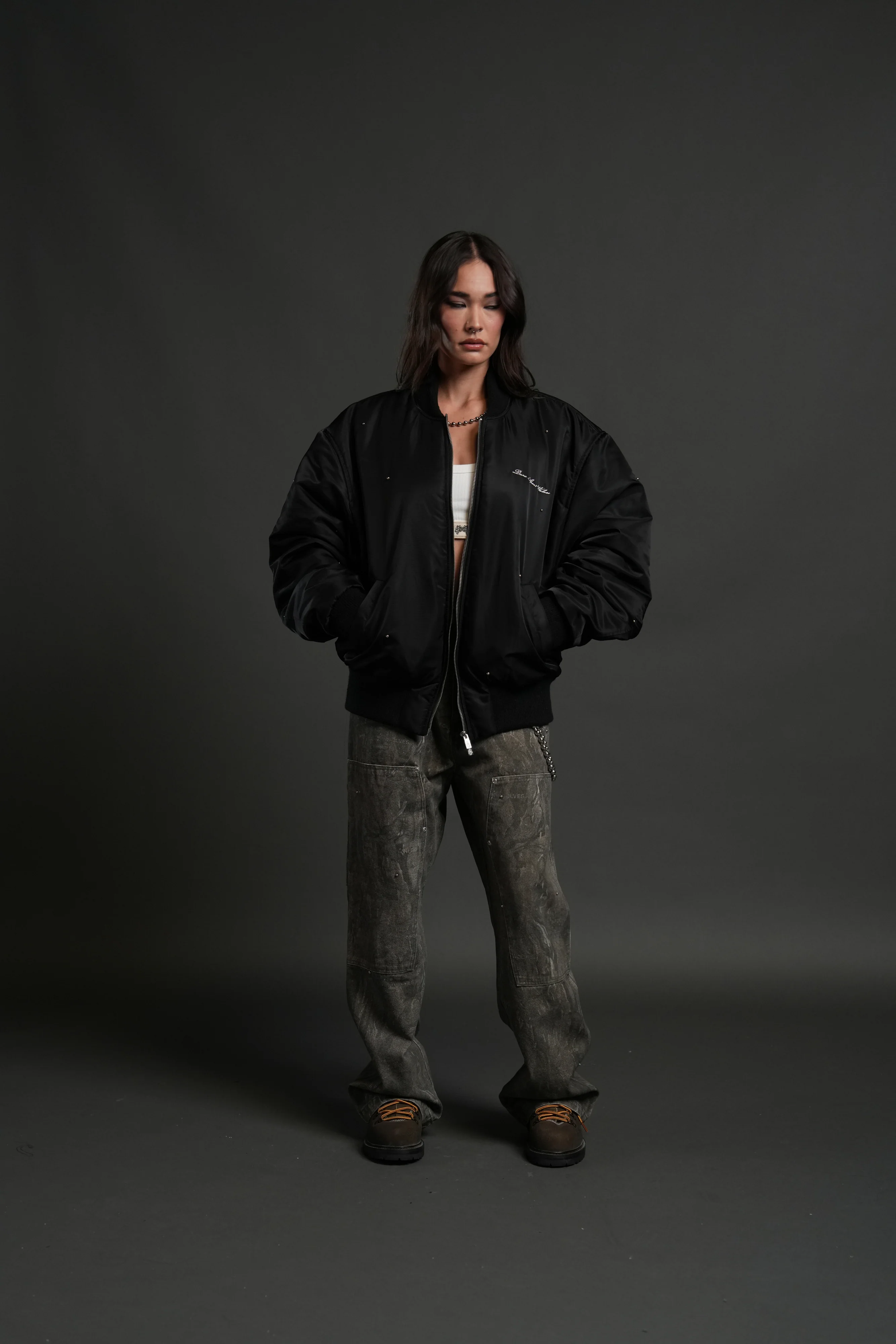 Studded Darc Sport Wolves Remy Bomber Jacket in Black - Image 4