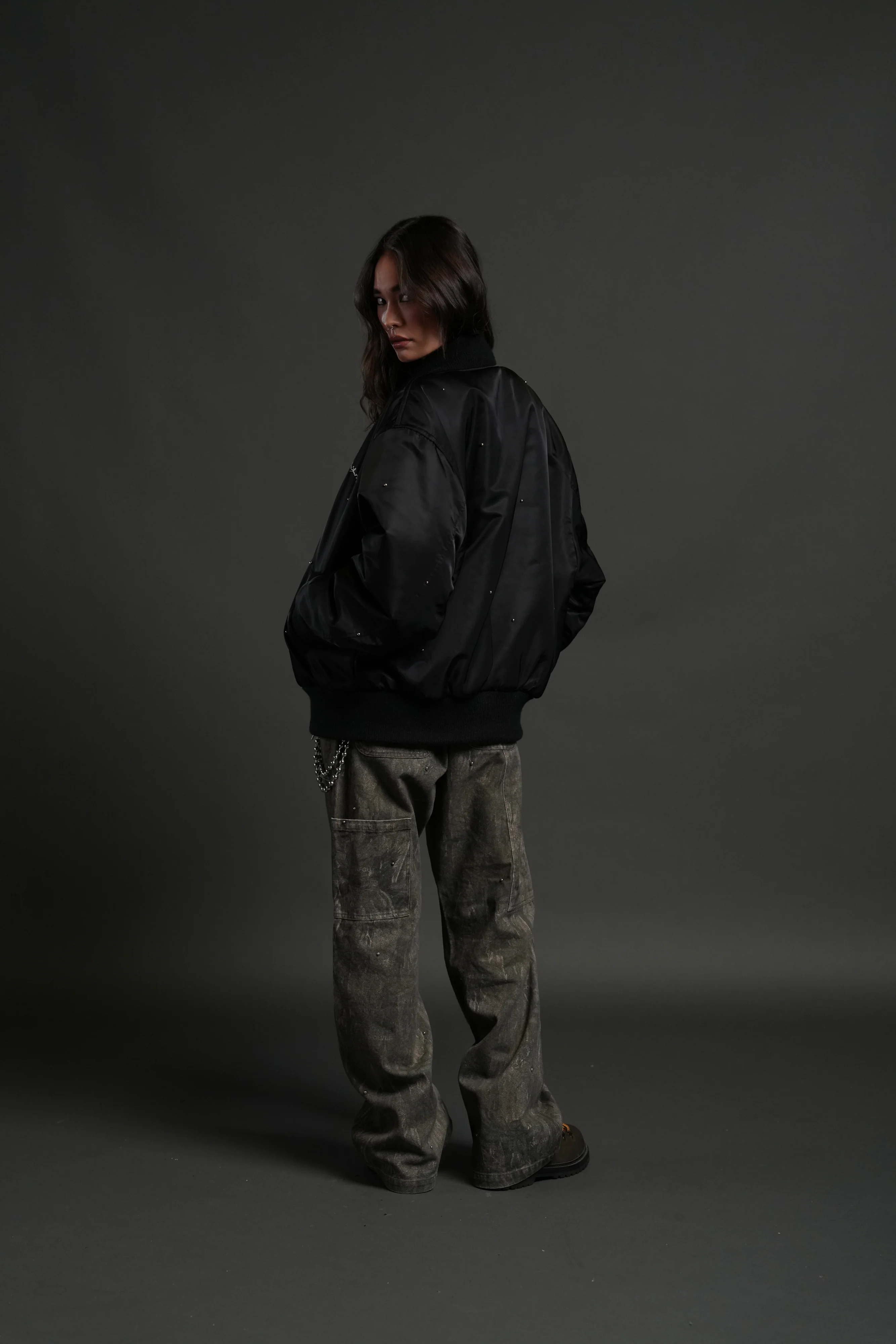 Studded Darc Sport Wolves Remy Bomber Jacket in Black - Image 5