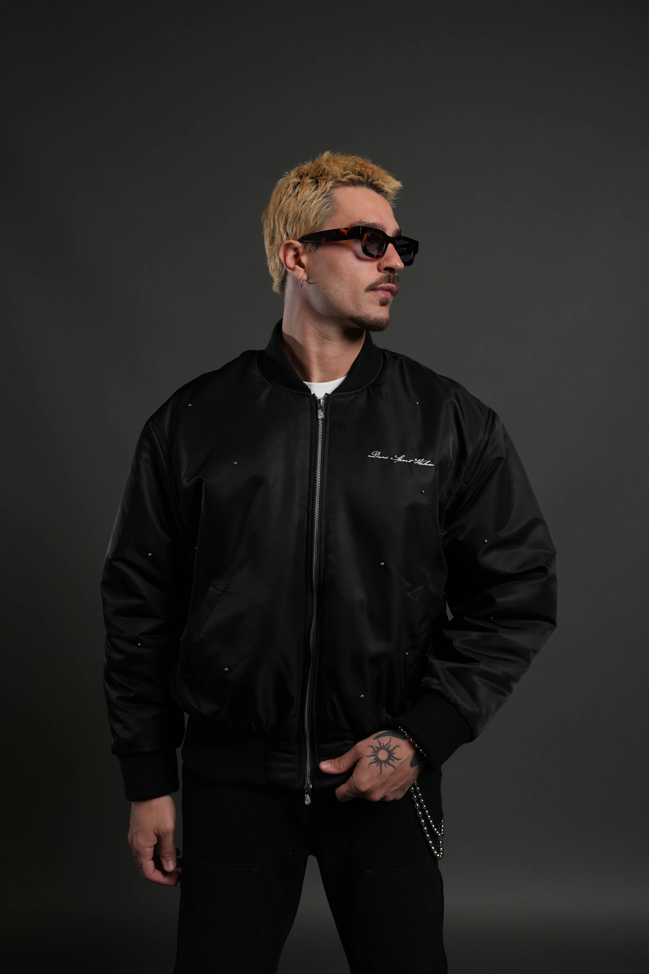 Studded Darc Sport Wolves Remy Bomber Jacket in Black - Image 8