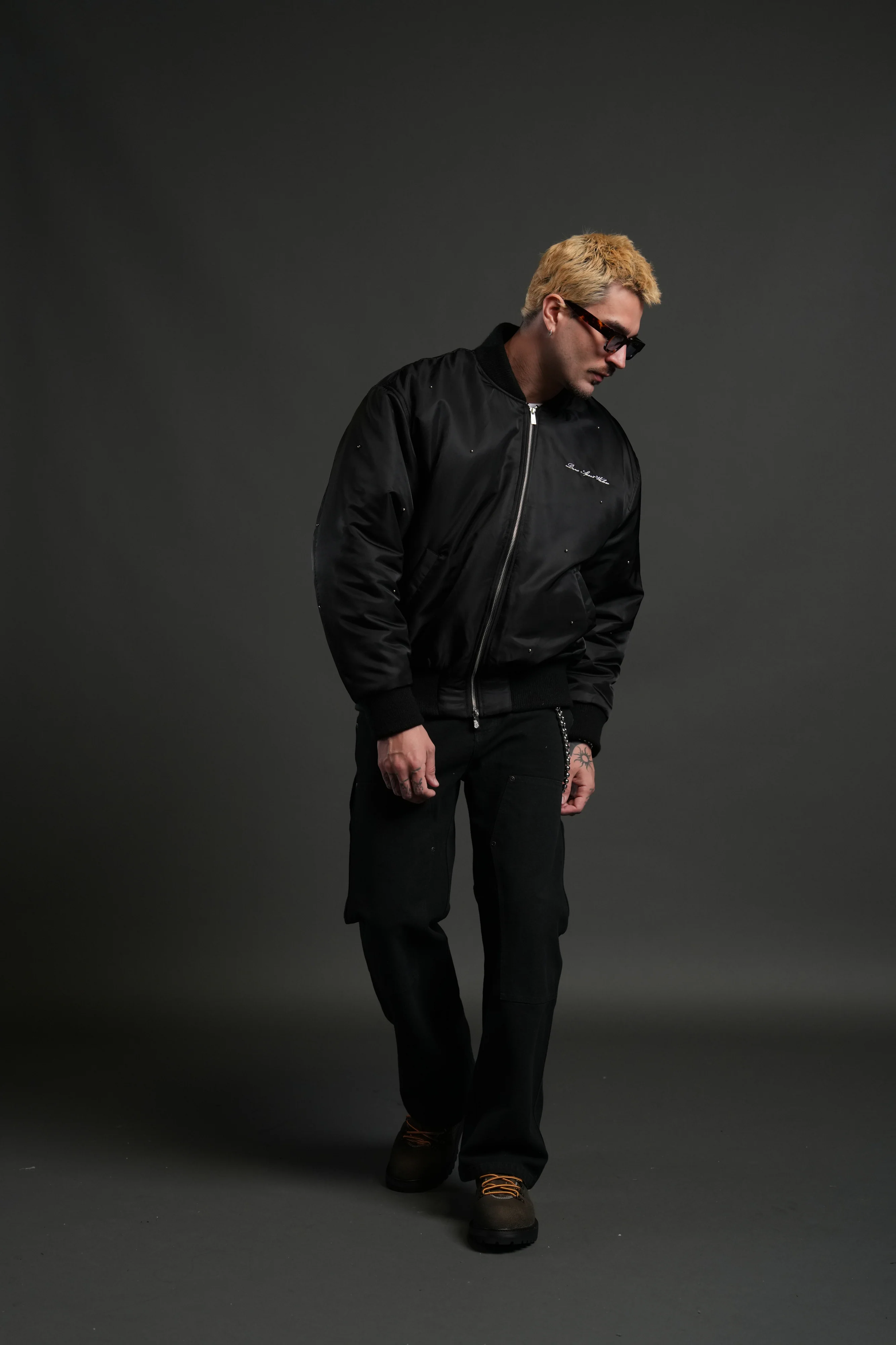 Studded Darc Sport Wolves Remy Bomber Jacket in Black - Image 9