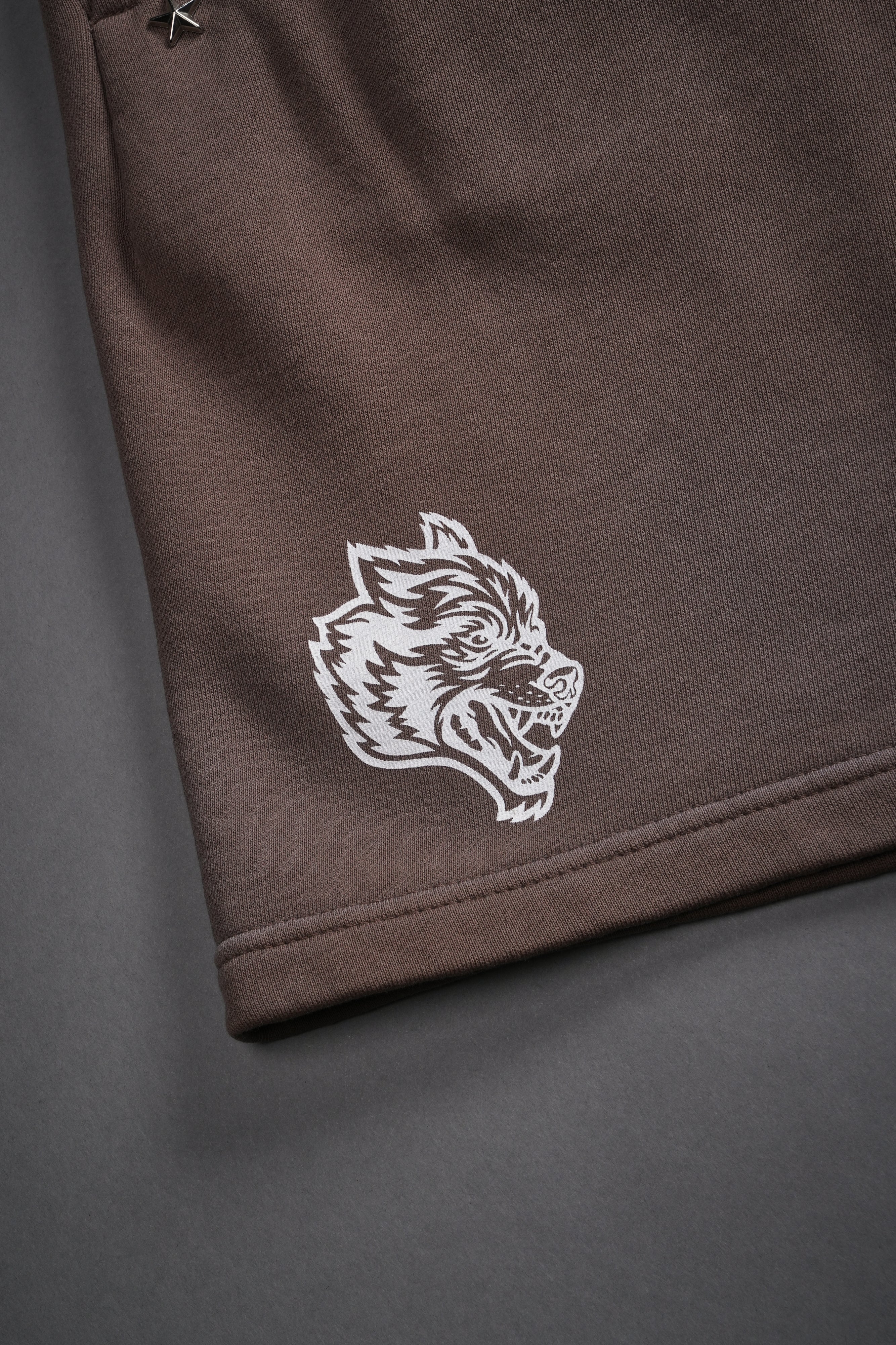 Studded Midnight Wolves Oversized Post Lounge Sweat Shorts in Mojave Brown Drift Wash - Image 8
