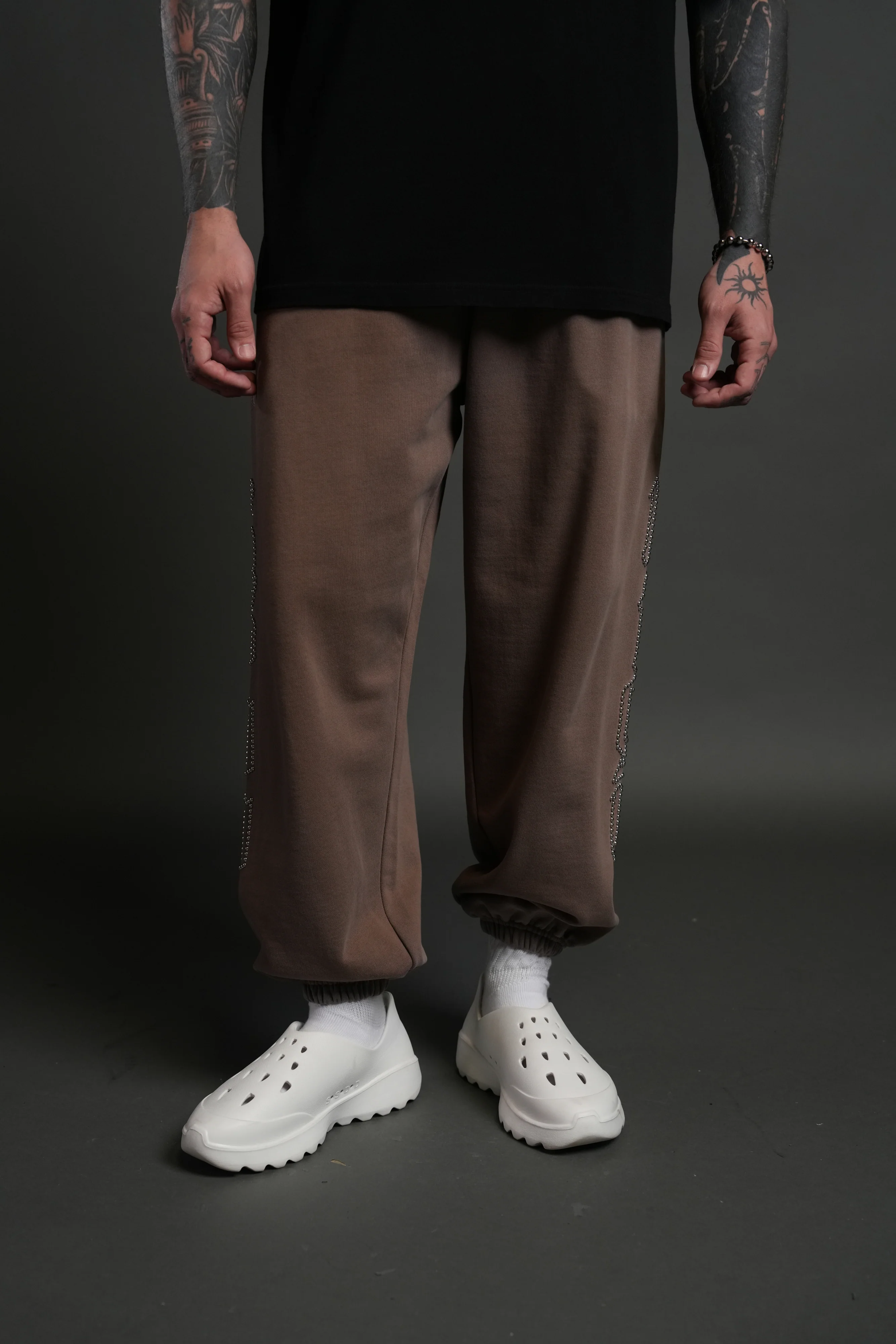 Studded Our Mantra Unisex Lounger Sweat Pants in Mojave Brown Drift Wash - Image 2