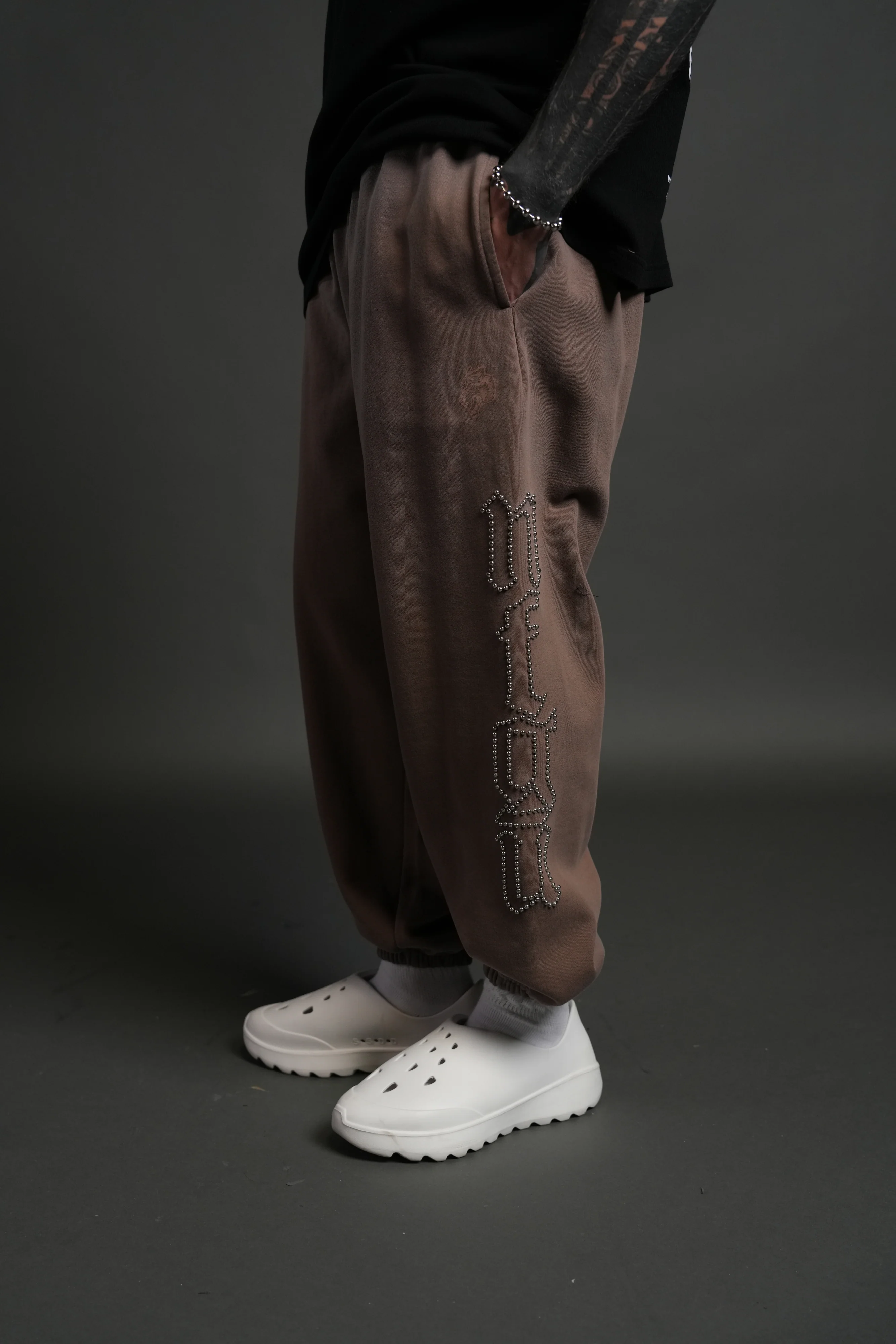 Studded Our Mantra Unisex Lounger Sweat Pants in Mojave Brown Drift Wash - Image 3