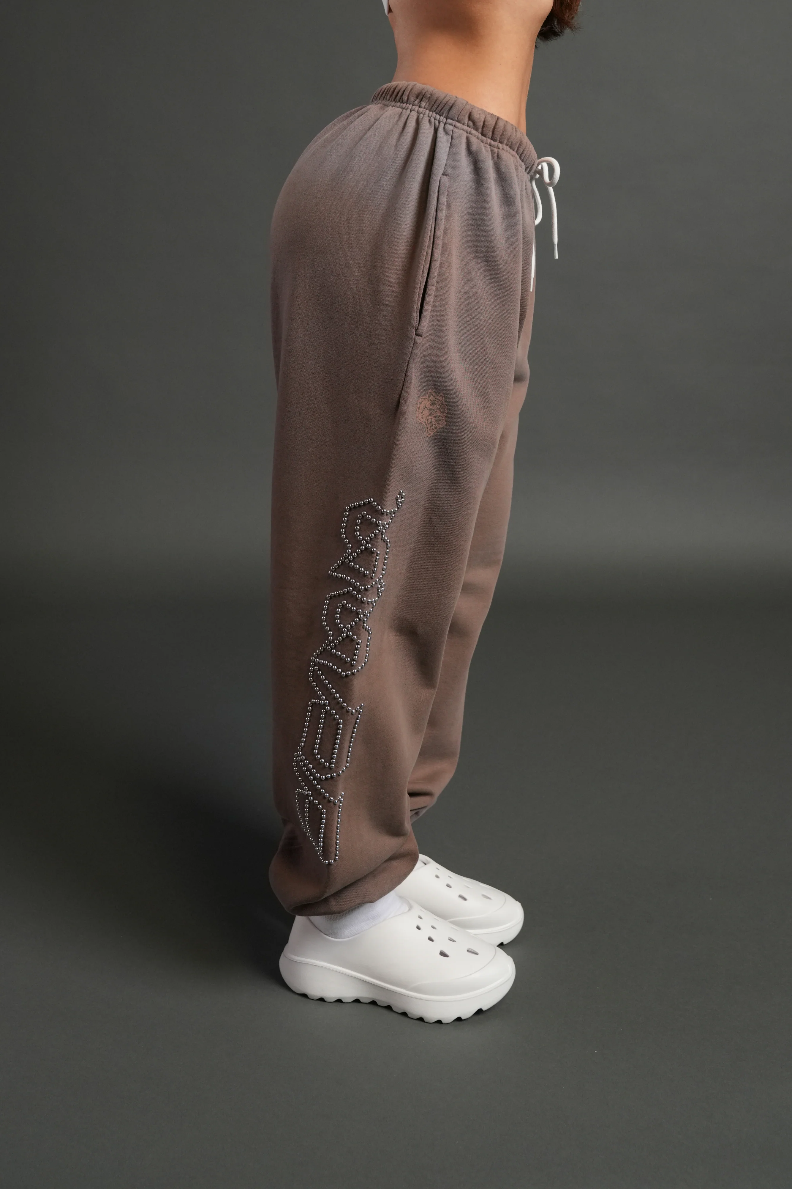 Studded Our Mantra Unisex Lounger Sweat Pants in Mojave Brown Drift Wash - Image 9