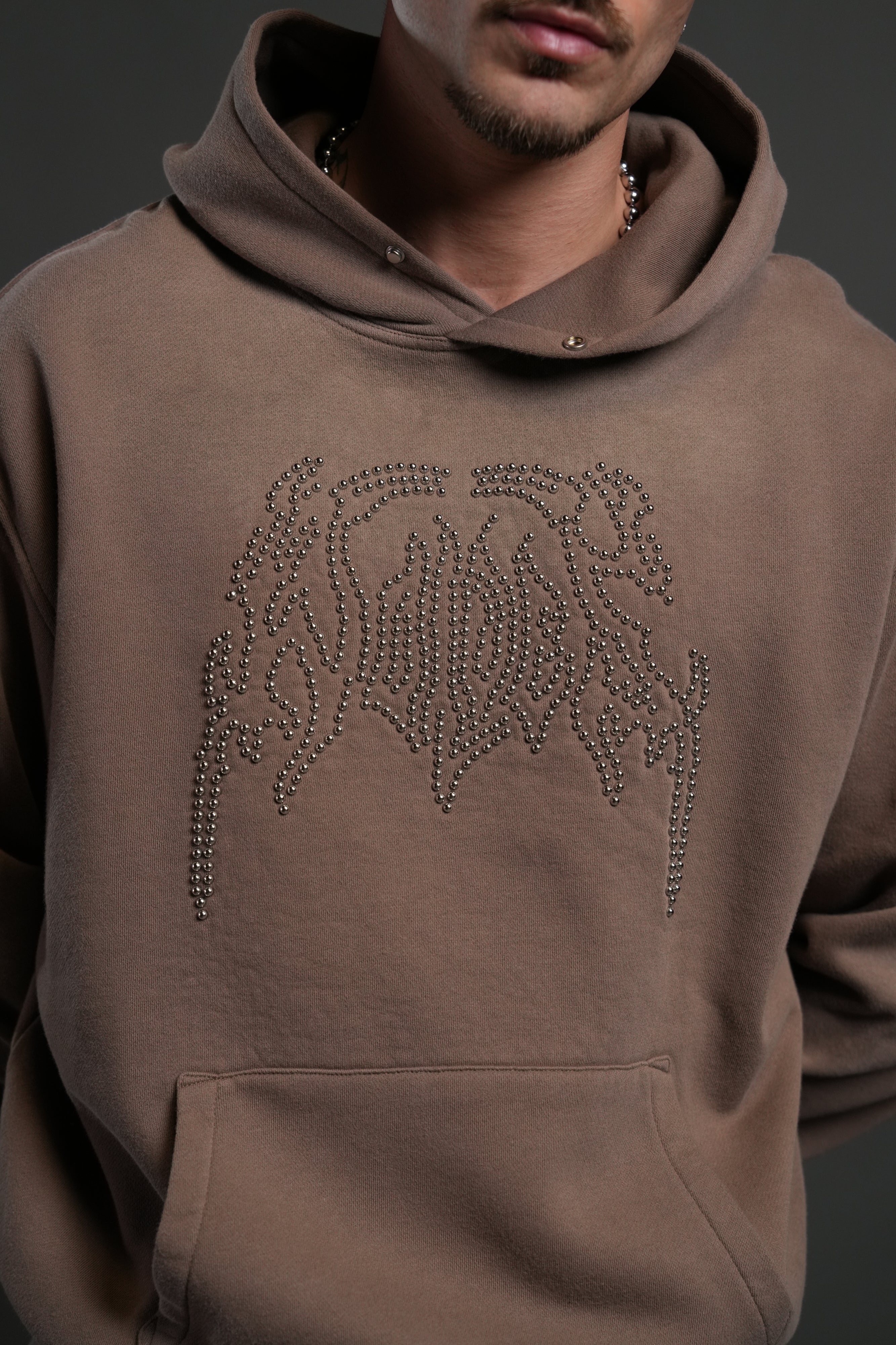 Studded Respect Unisex "Pierce" Hoodie in Mojave Brown Drift Wash - Image 4