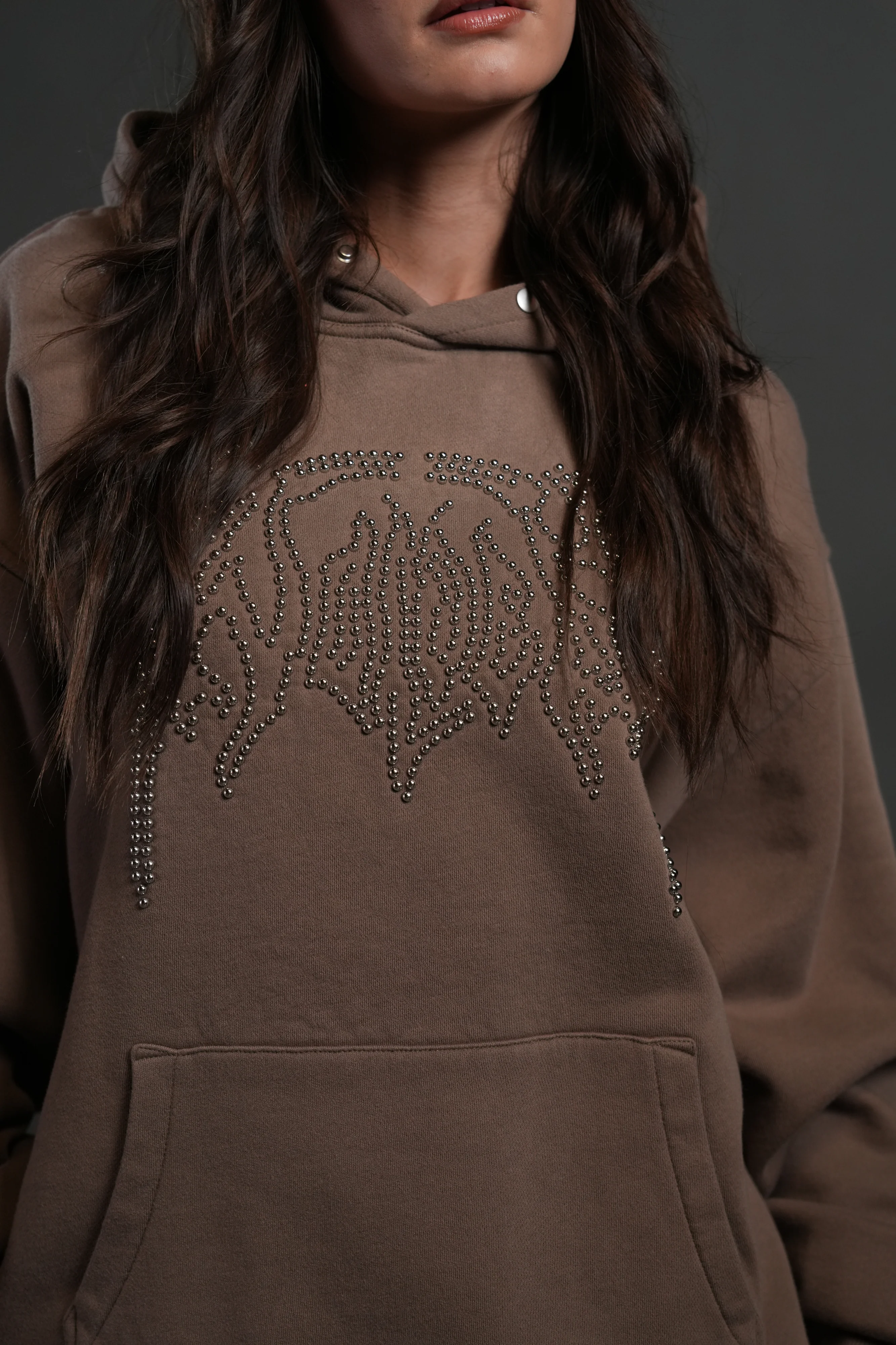Studded Respect Unisex "Pierce" Hoodie in Mojave Brown Drift Wash - Image 5