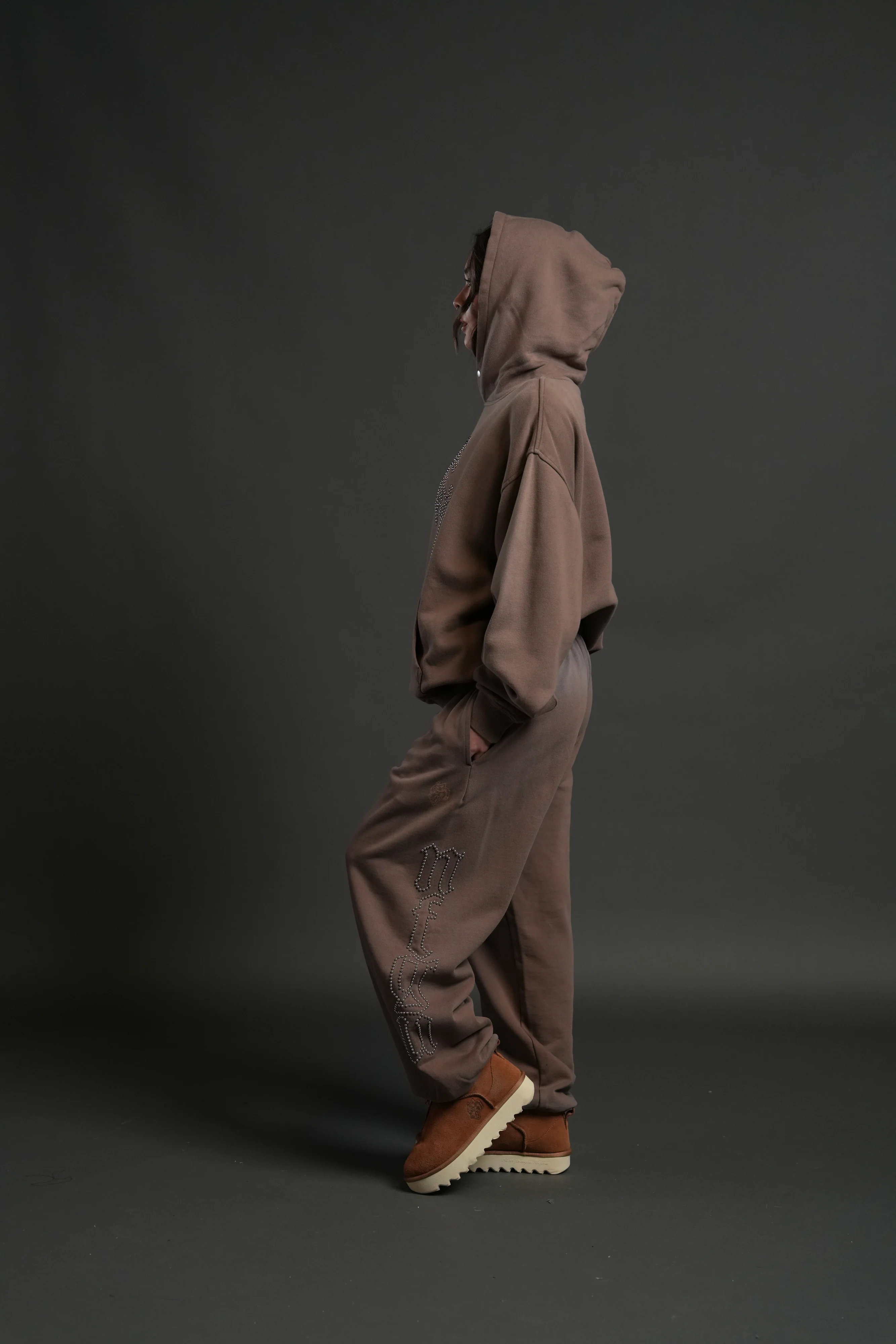 Studded Respect Unisex "Pierce" Hoodie in Mojave Brown Drift Wash - Image 7