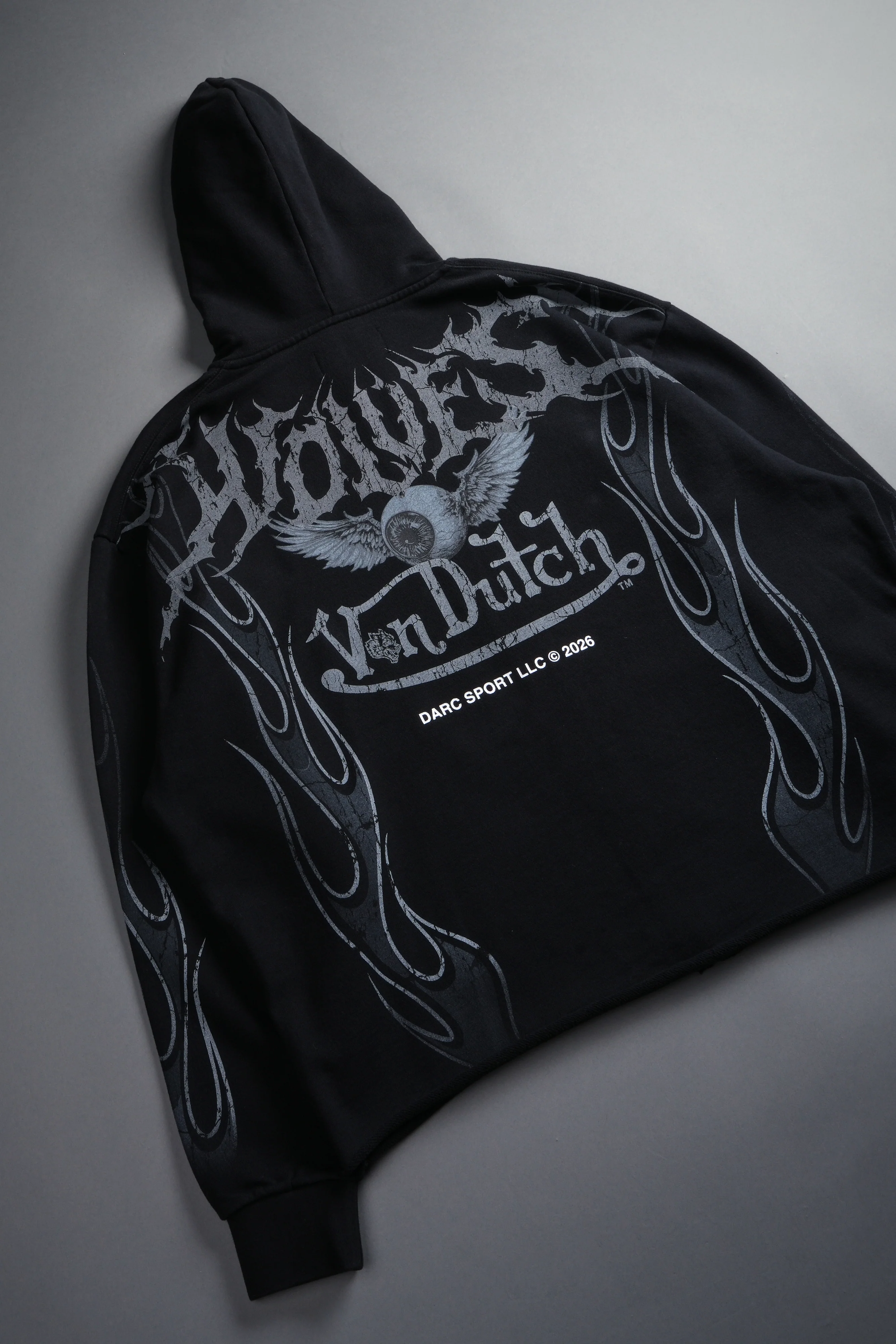 Take-Off Distressed Grunge Mid Length Raw Hem Zip Hoodie in Black - Image 11