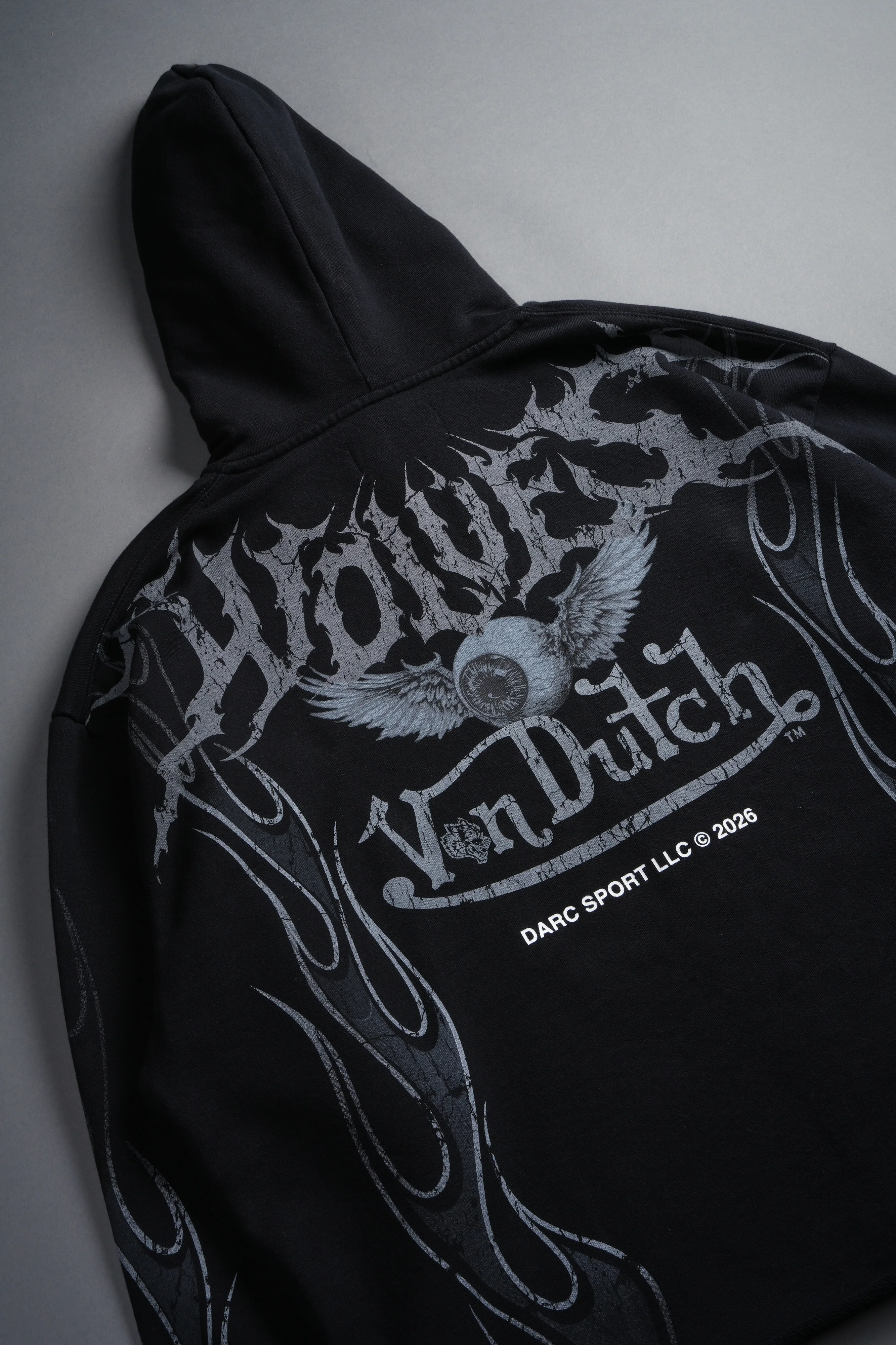 Take-Off Distressed Grunge Mid Length Raw Hem Zip Hoodie in Black - Image 12