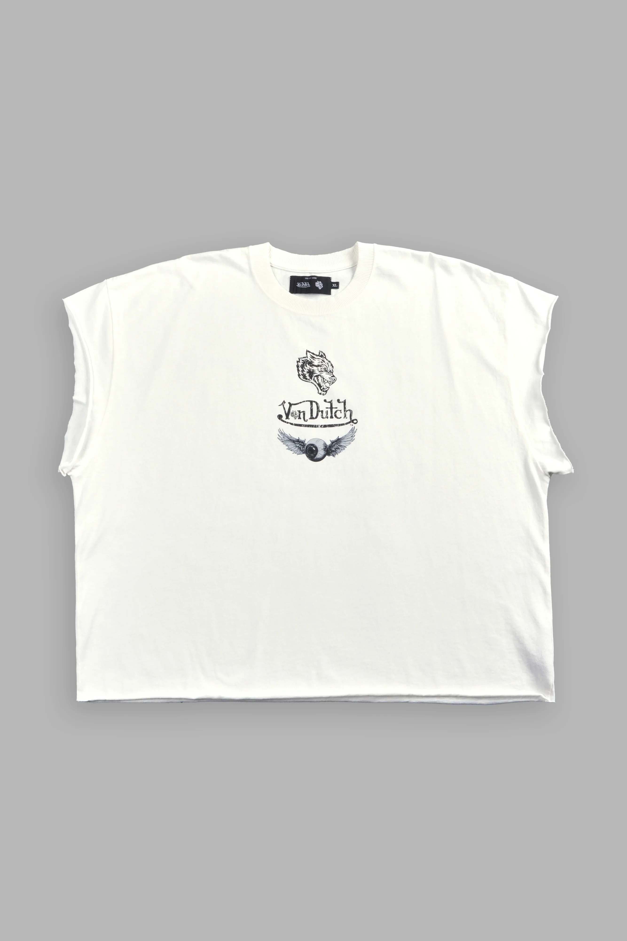 Take-Off Grunge Cut-Off Mid-Length Raw Hem Tee in Cream - Image 3