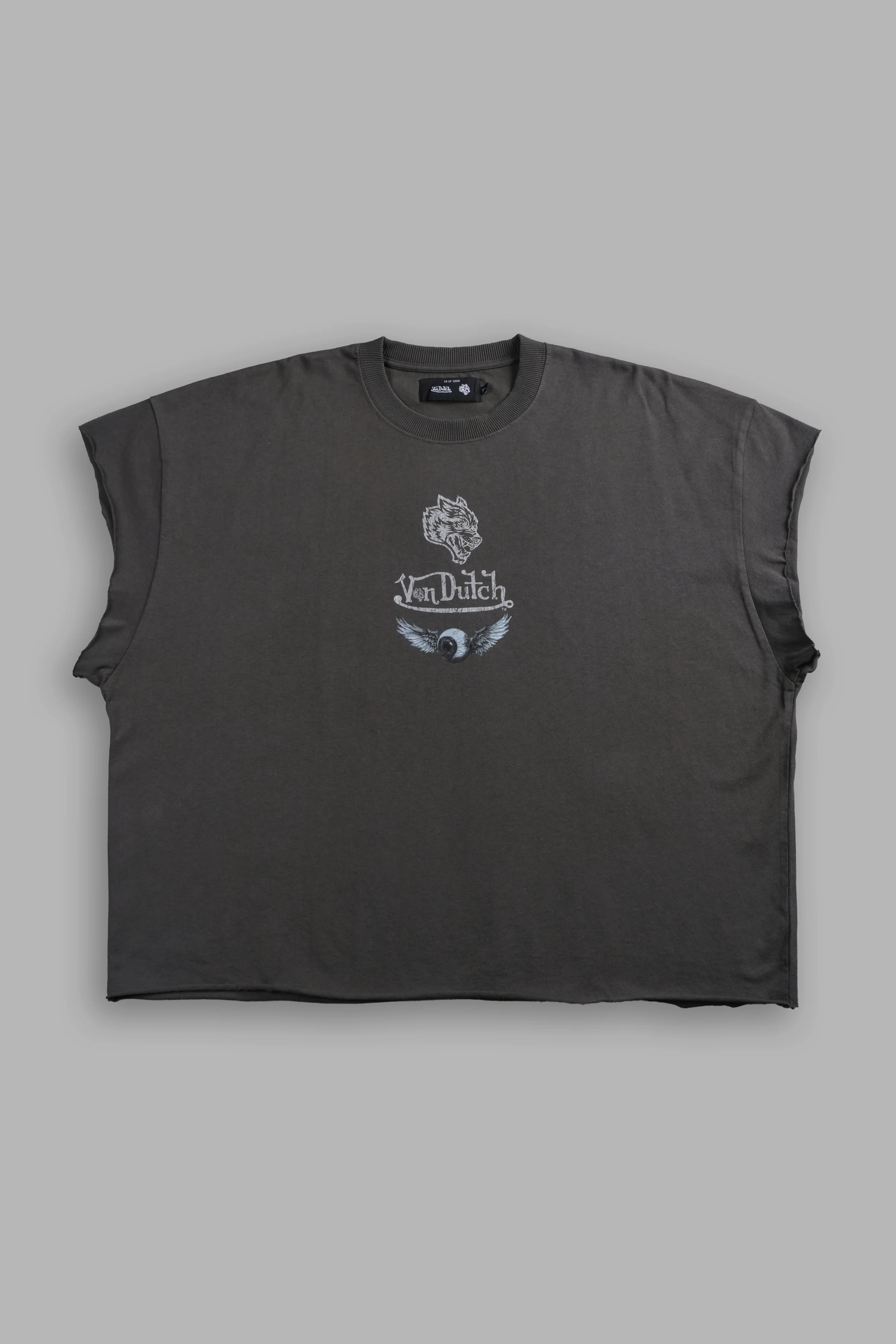 Take-Off Grunge Cut-Off Mid-Length Raw Hem Tee in Wolf Gray - Image 3