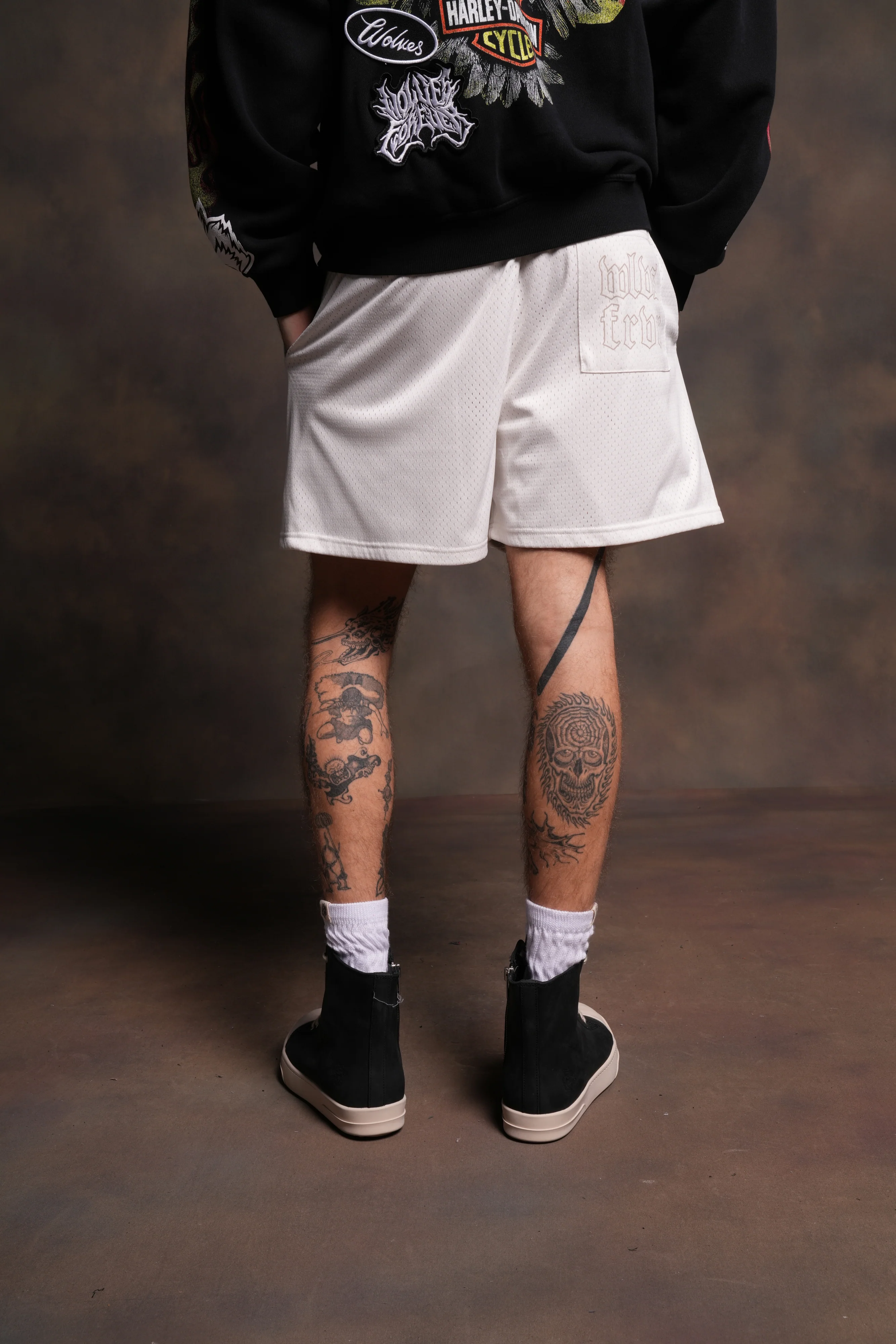 The Eagle & The Wolf Mesh Shorts in Cream - Image 5