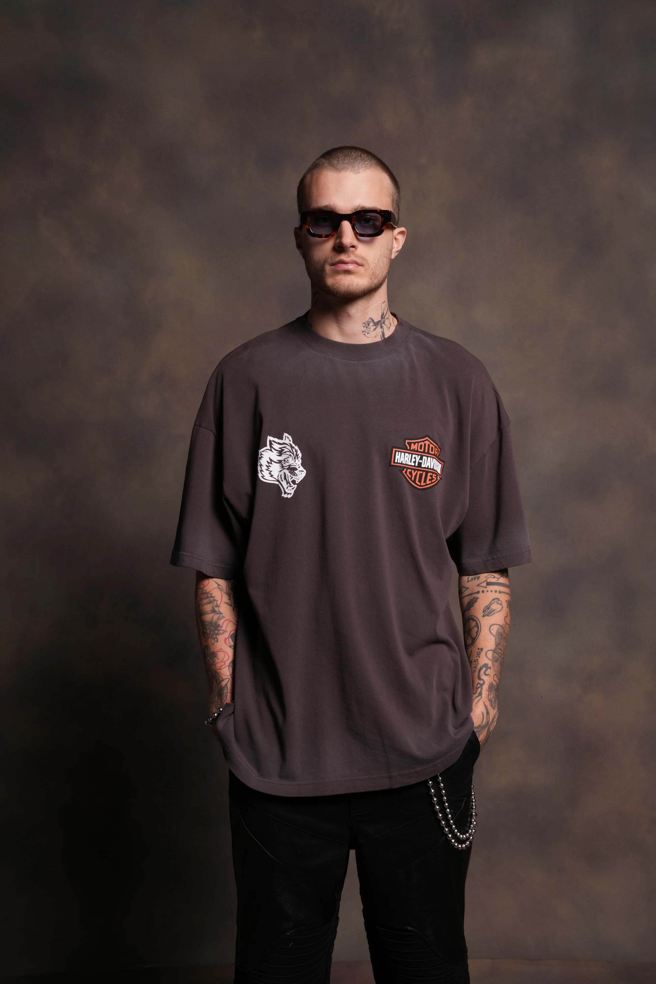 The Snake & The Wolf "Premium" Oversized Tee in Darc Brown Drift Wash - Image 2